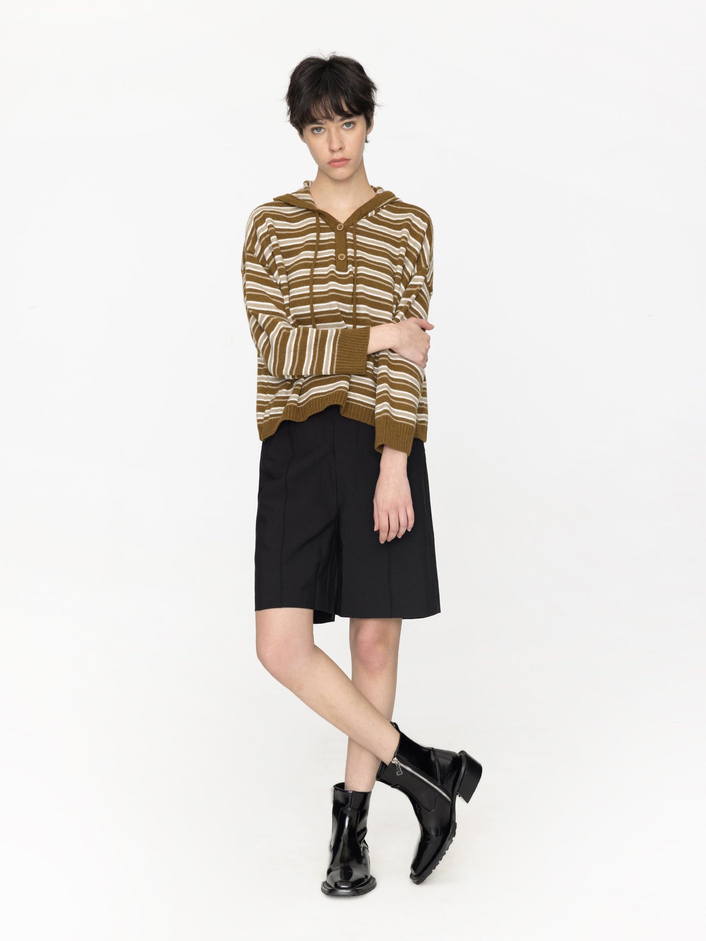 Striped Hood Knit Cardigan