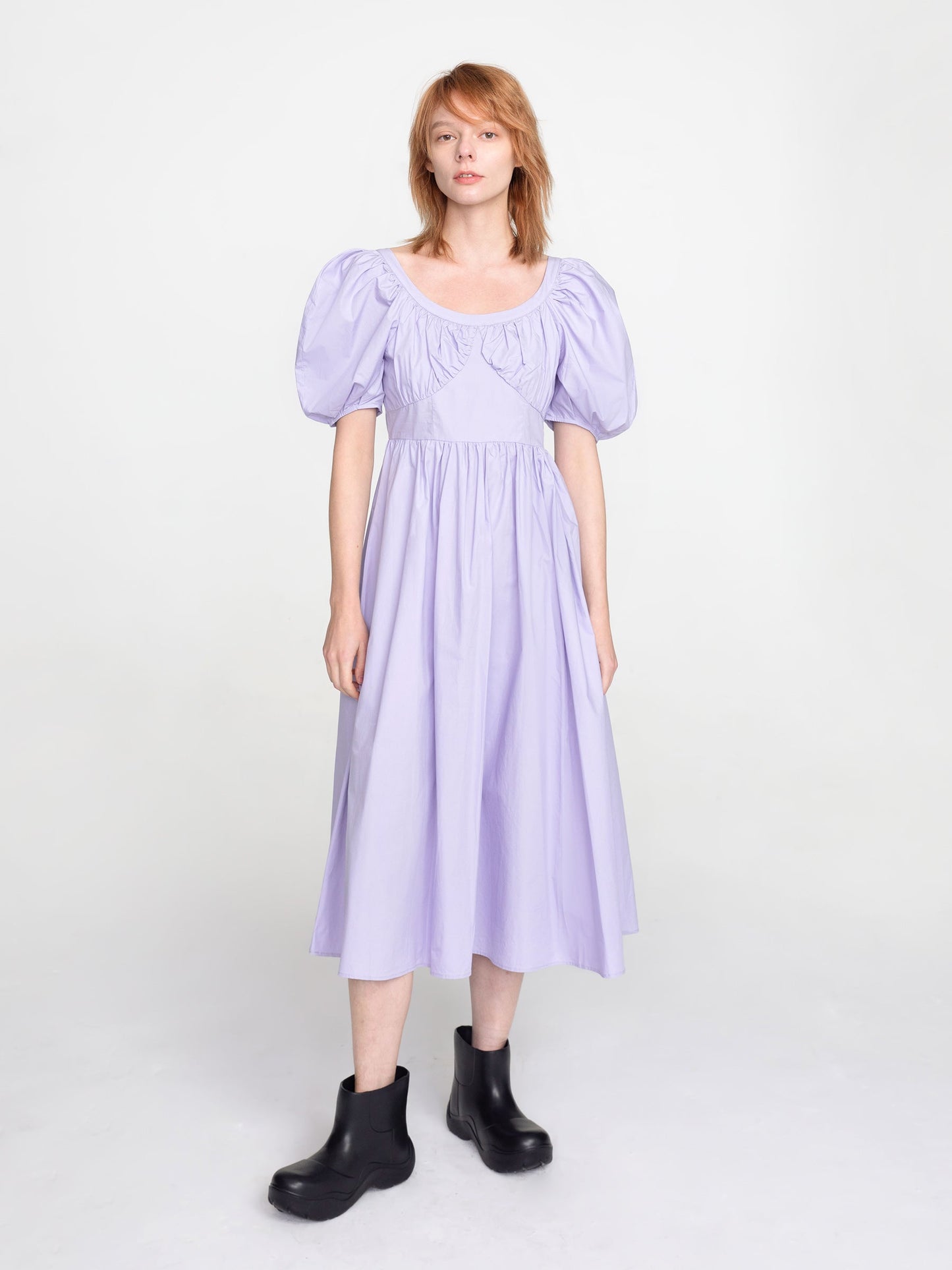 CUBIC Women's French Retro Bubble Sleeve Midi Dress