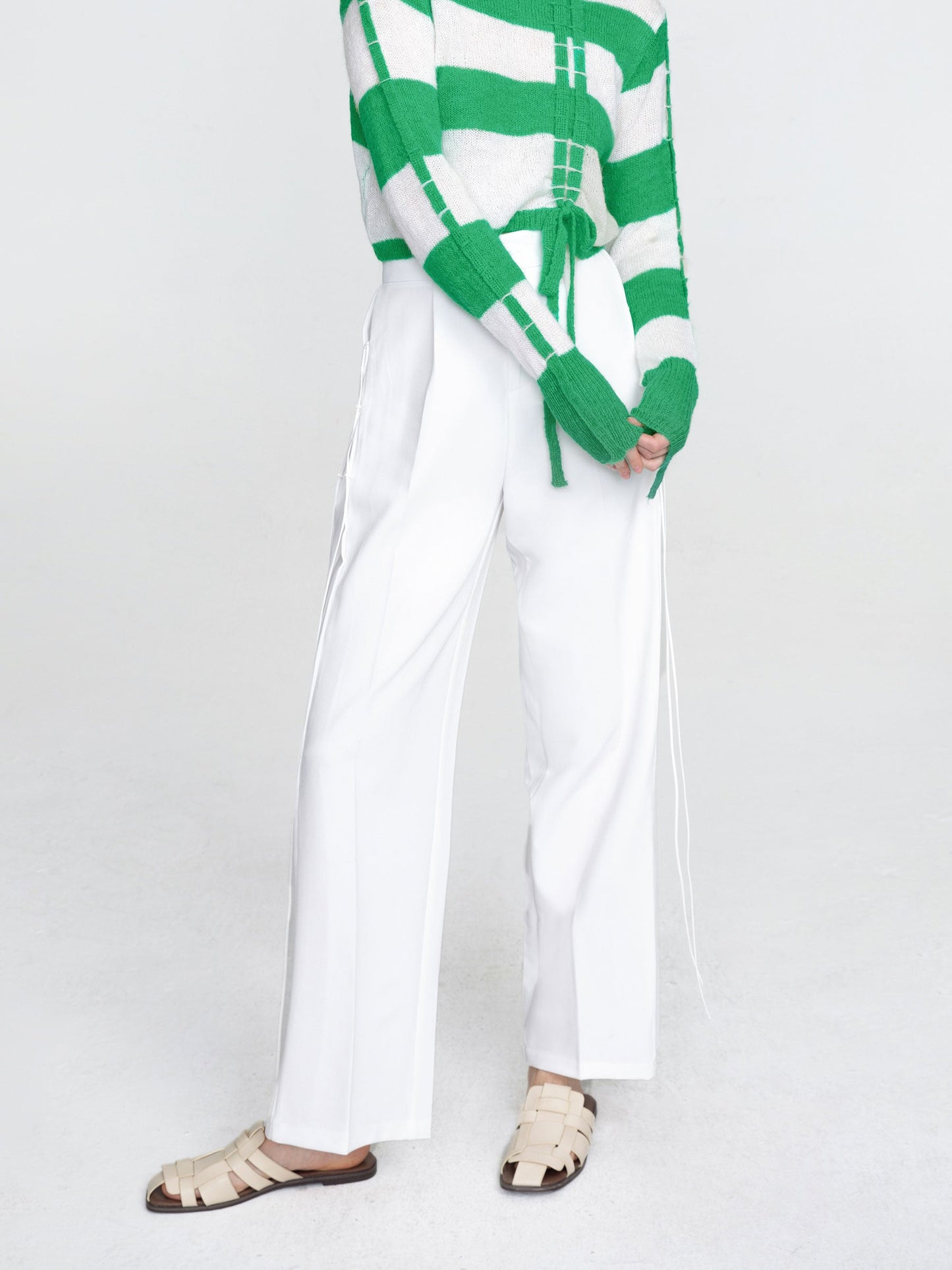 CUBIC Women's Wide Leg Tailored Trousers with Loose Ties