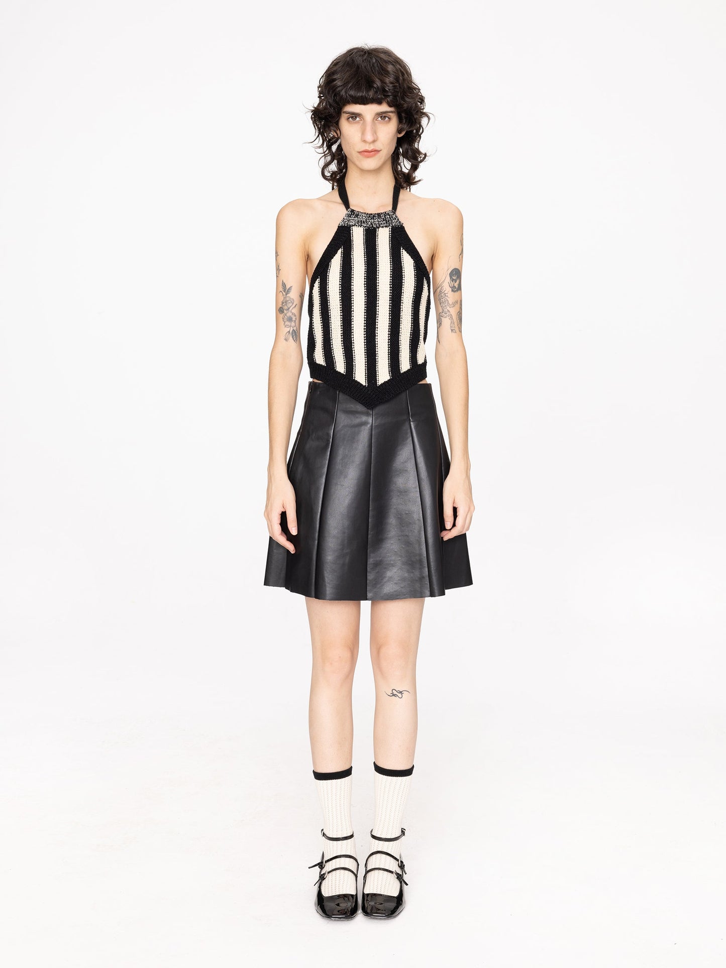 Pleated Faux Leather Skirt