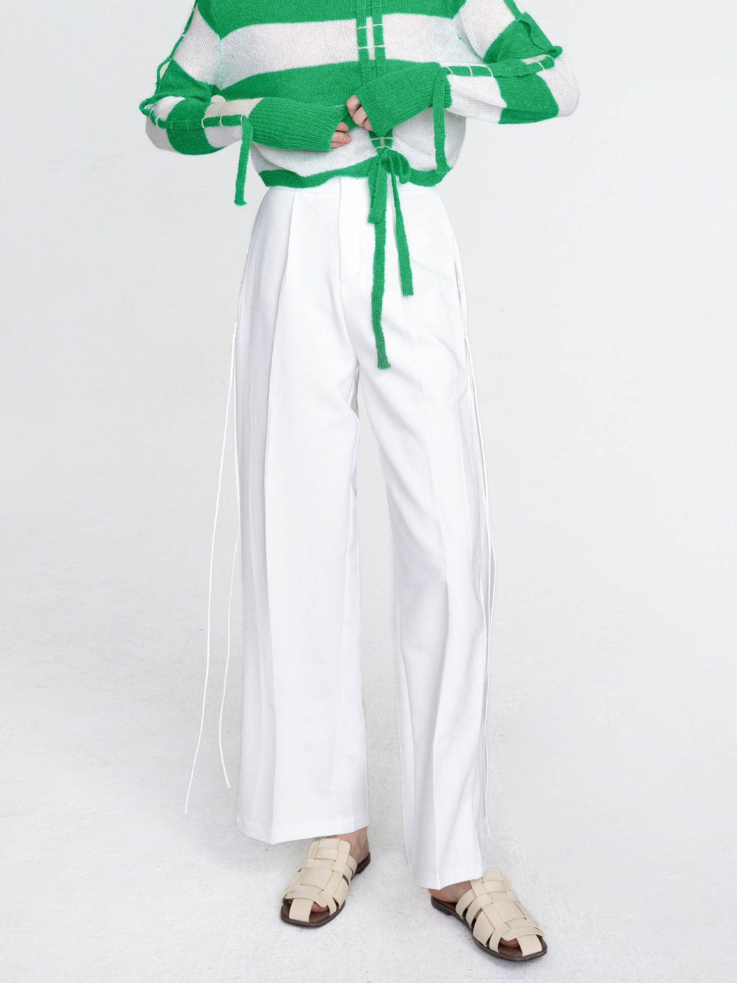 CUBIC Women's Wide Leg Tailored Trousers with Loose Ties