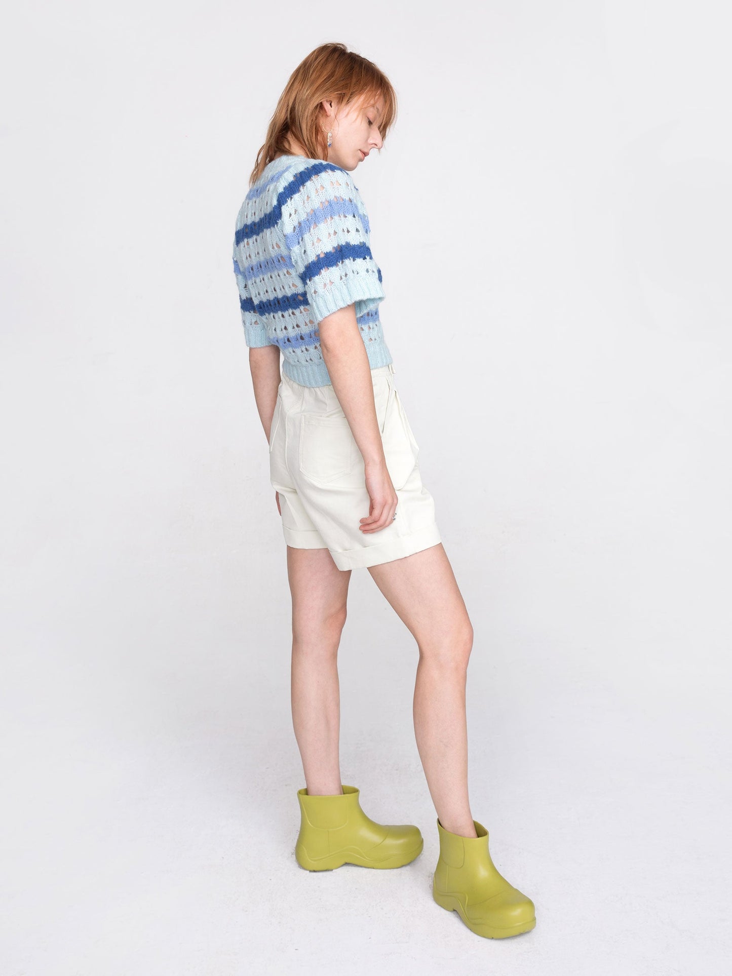 CUBIC Women's Striped Cropped Knit T-shirt