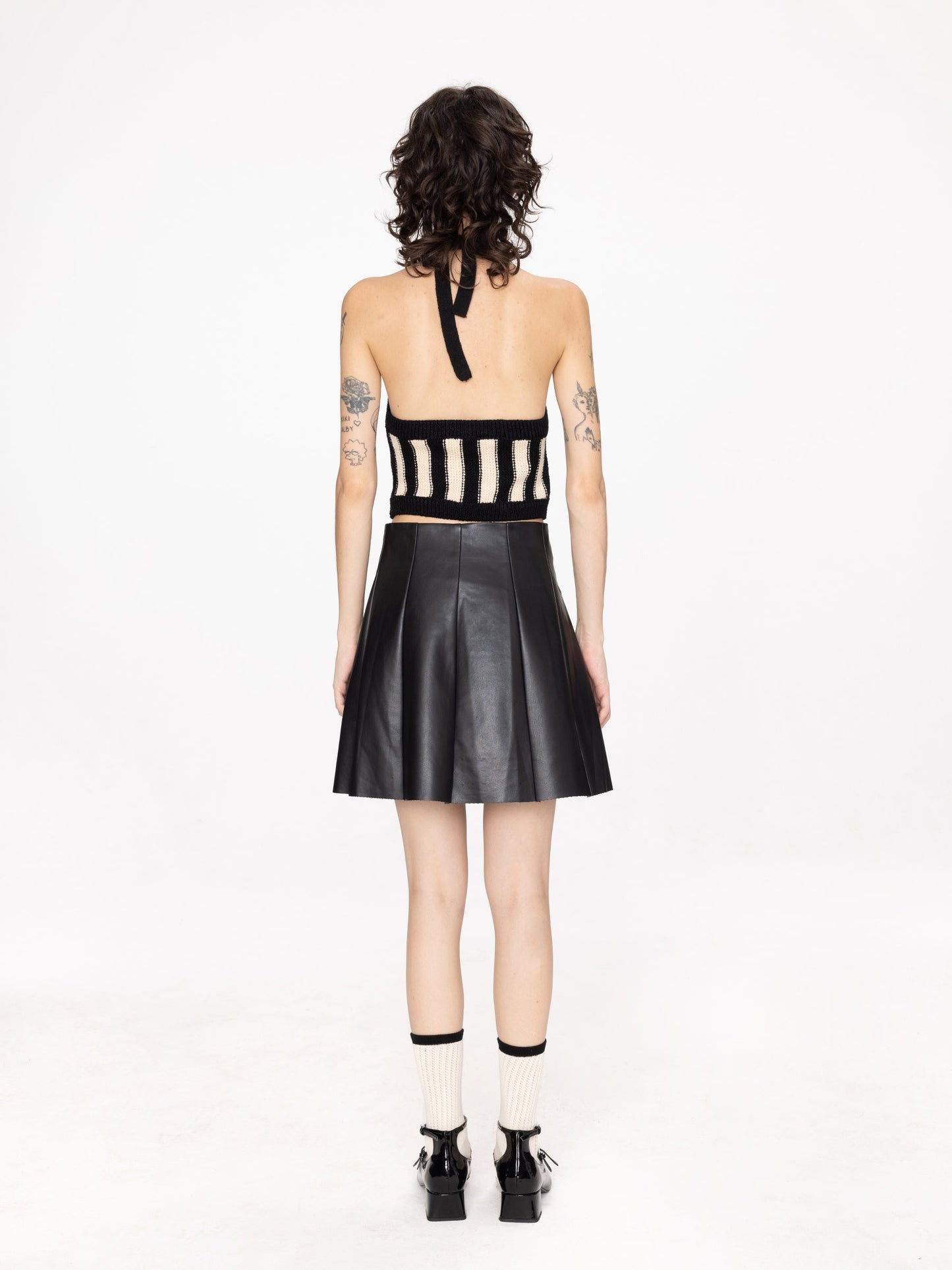 Pleated Faux Leather Skirt