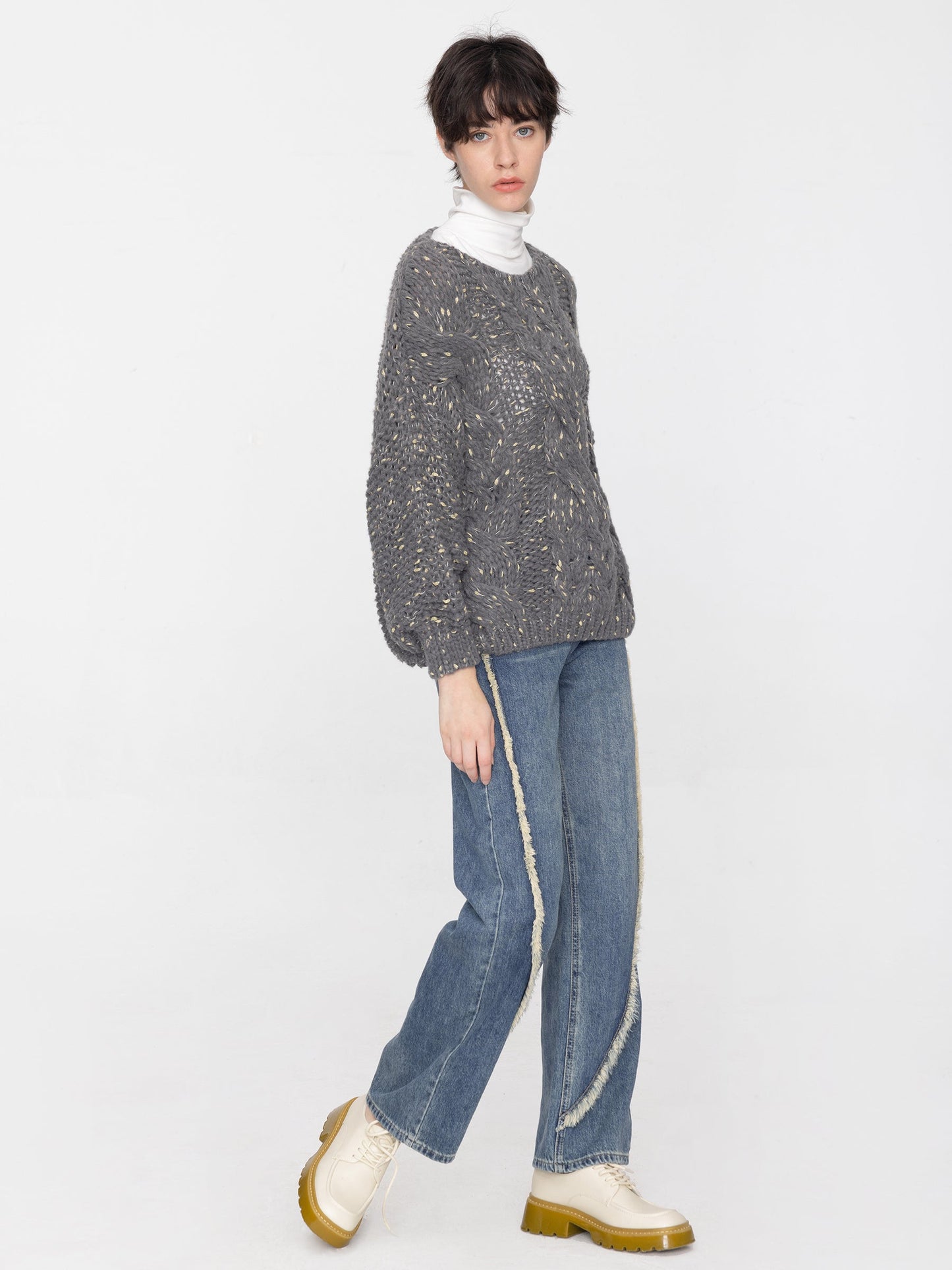 Boat Neck Thick Cable Knit Sweater