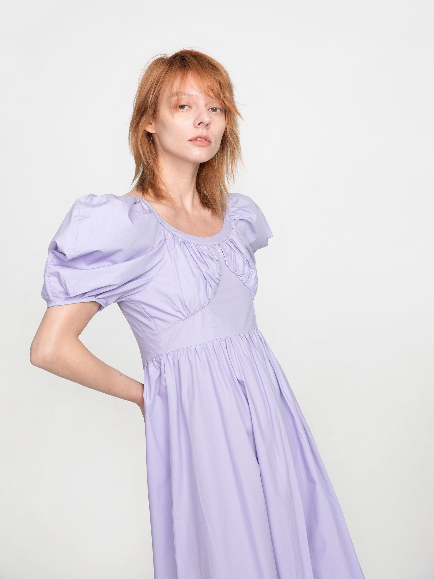 CUBIC Women's French Retro Bubble Sleeve Midi Dress