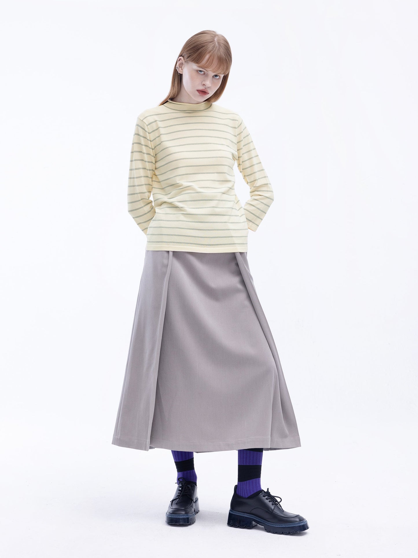 High Neck Striped Knitted Top