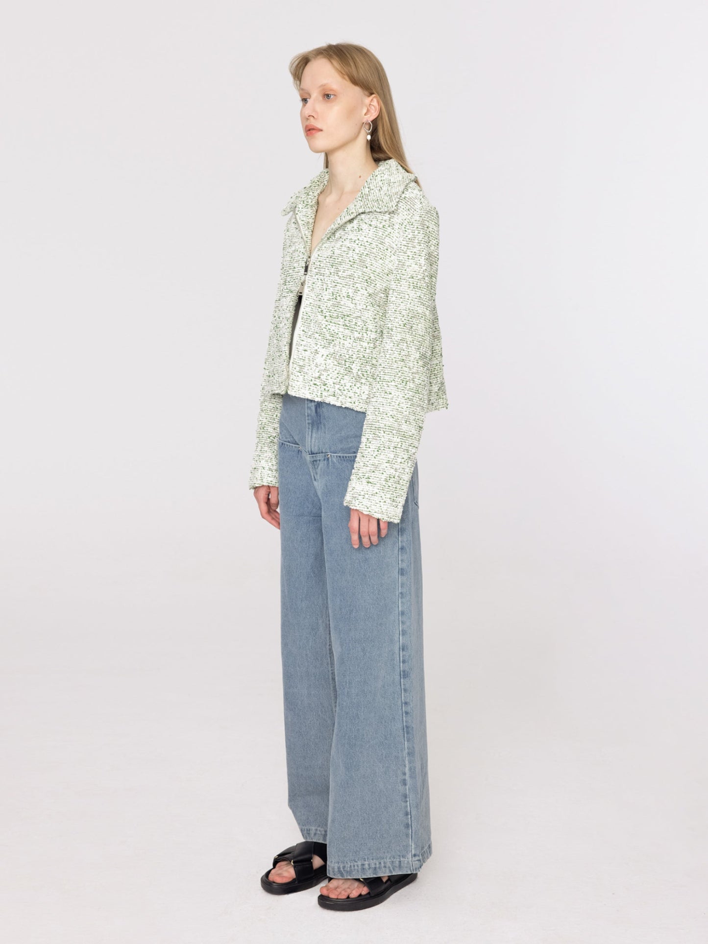 Light Green and White Open Short Jacket