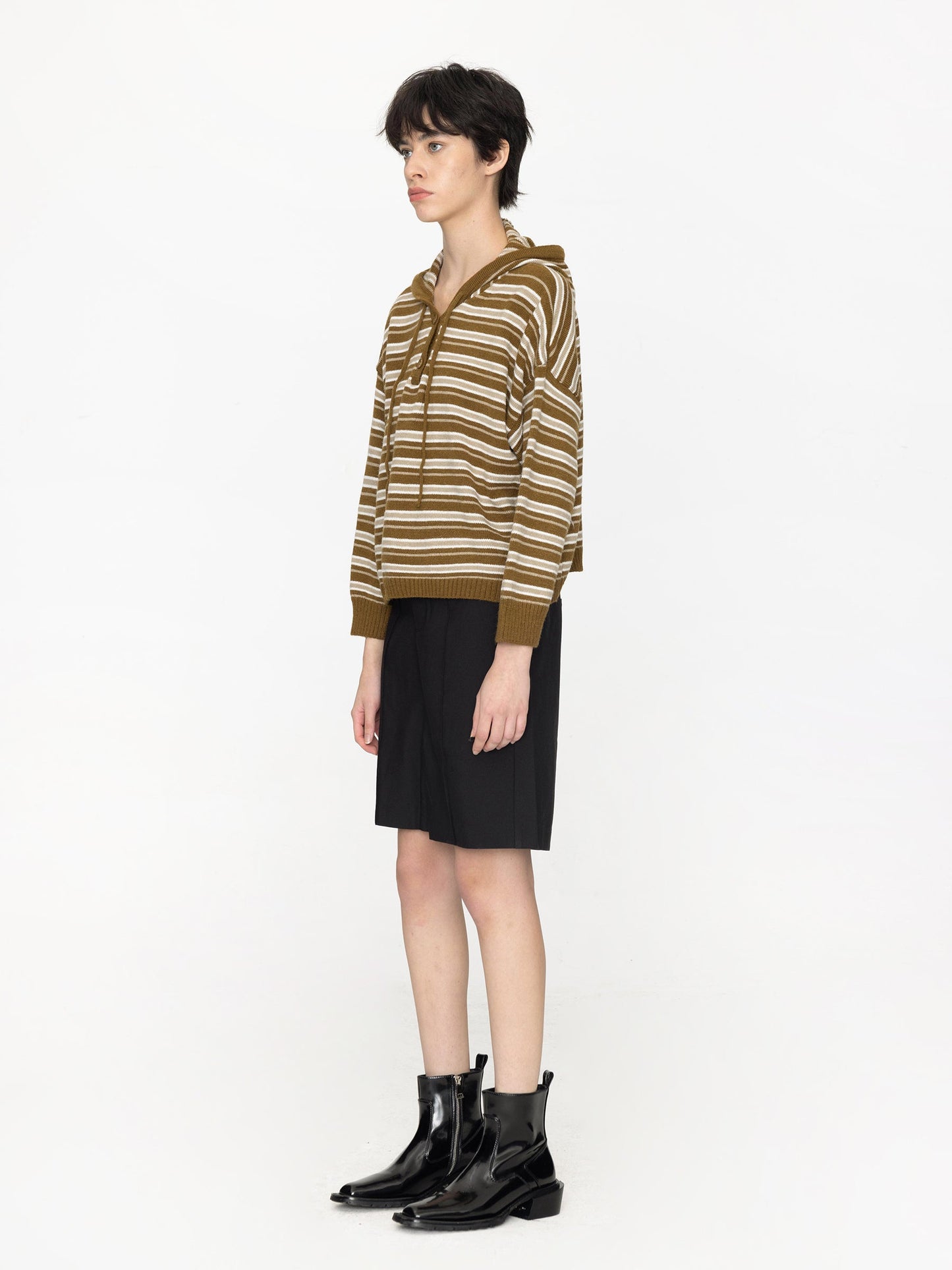 Striped Hood Knit Cardigan
