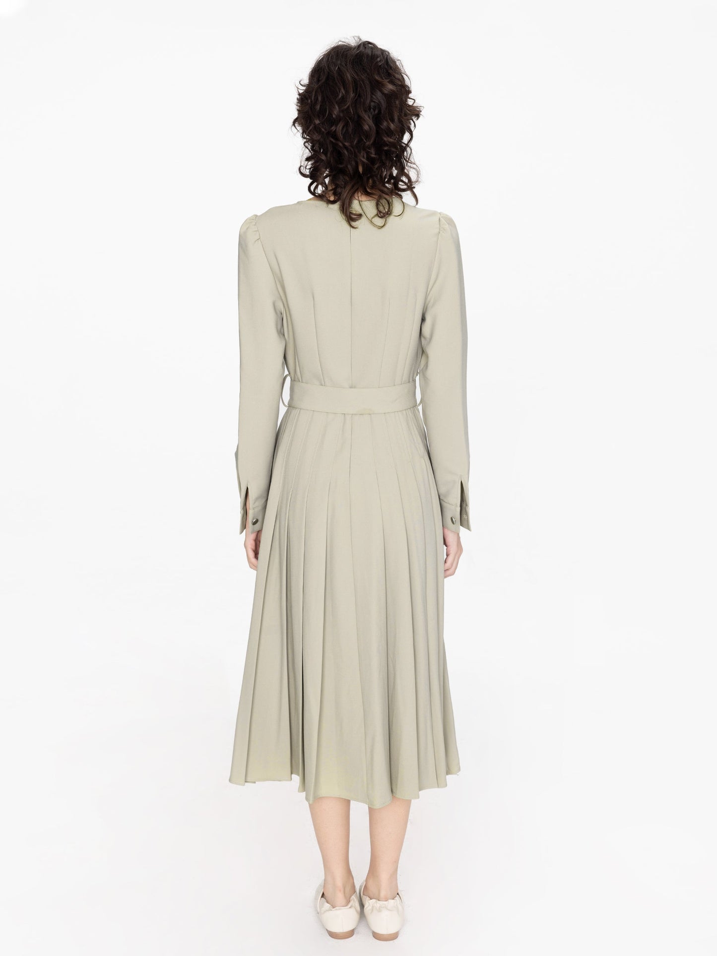 Belted Pleated Midi Dress