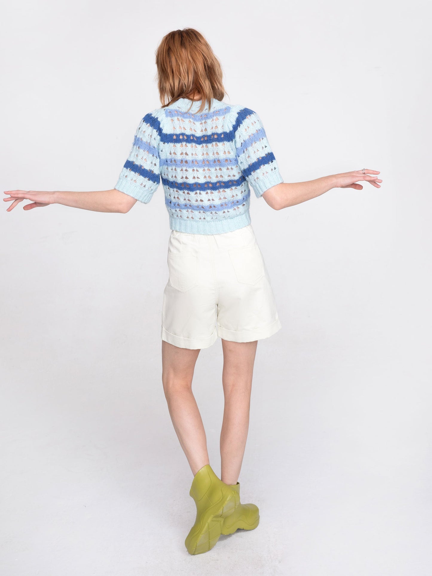 CUBIC Women's Striped Cropped Knit T-shirt