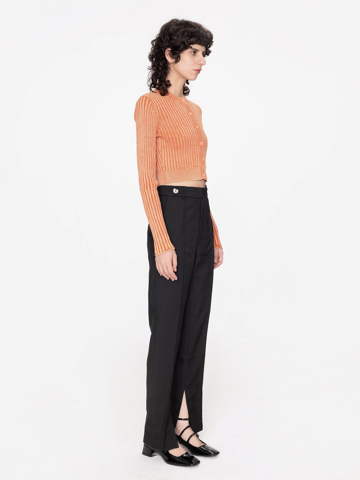 Cropped Ribbed Knit Cardigan
