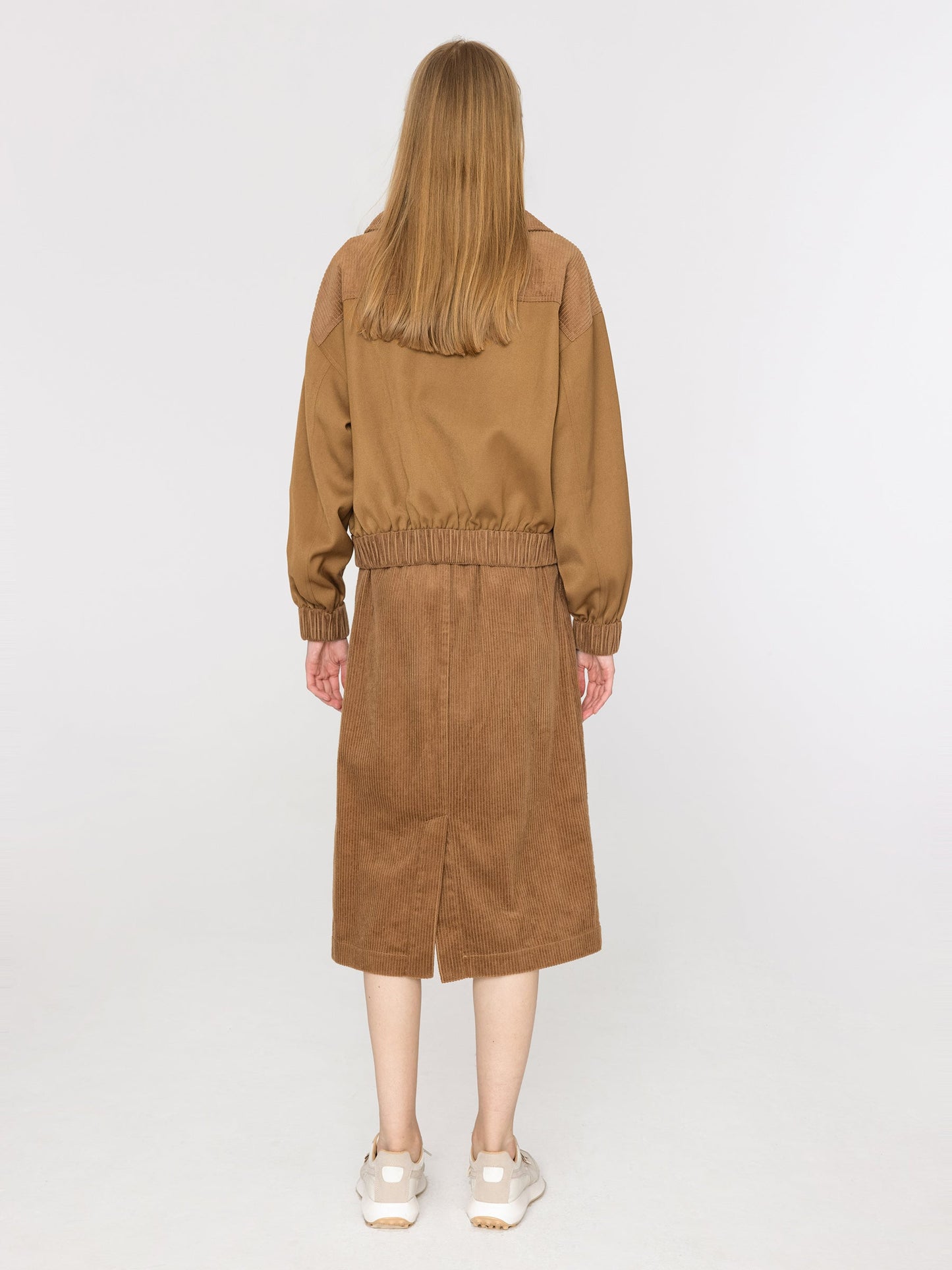 Buttoned Corduroy A-line Midi Skirt