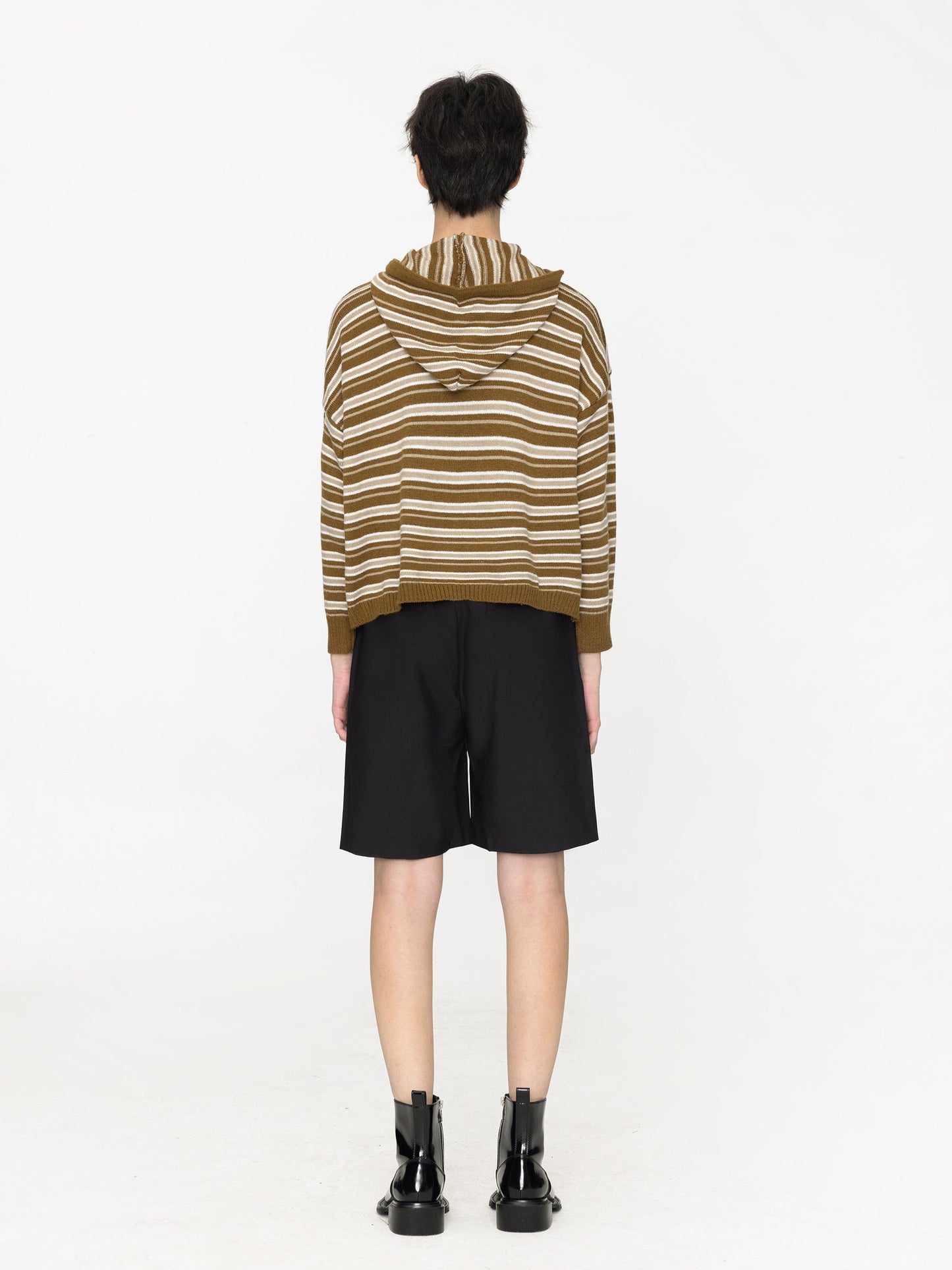 Striped Hood Knit Cardigan