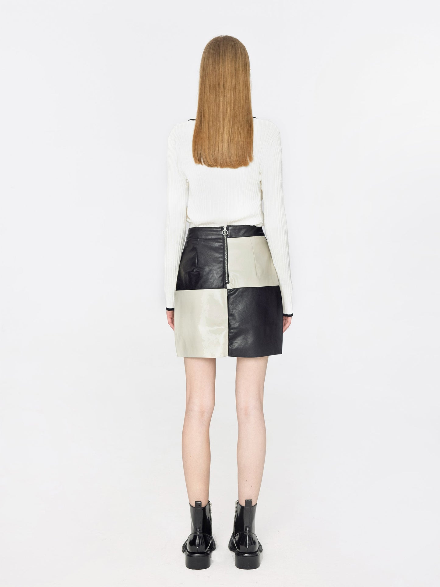 Checkerboard PU Leather Mini Skirt