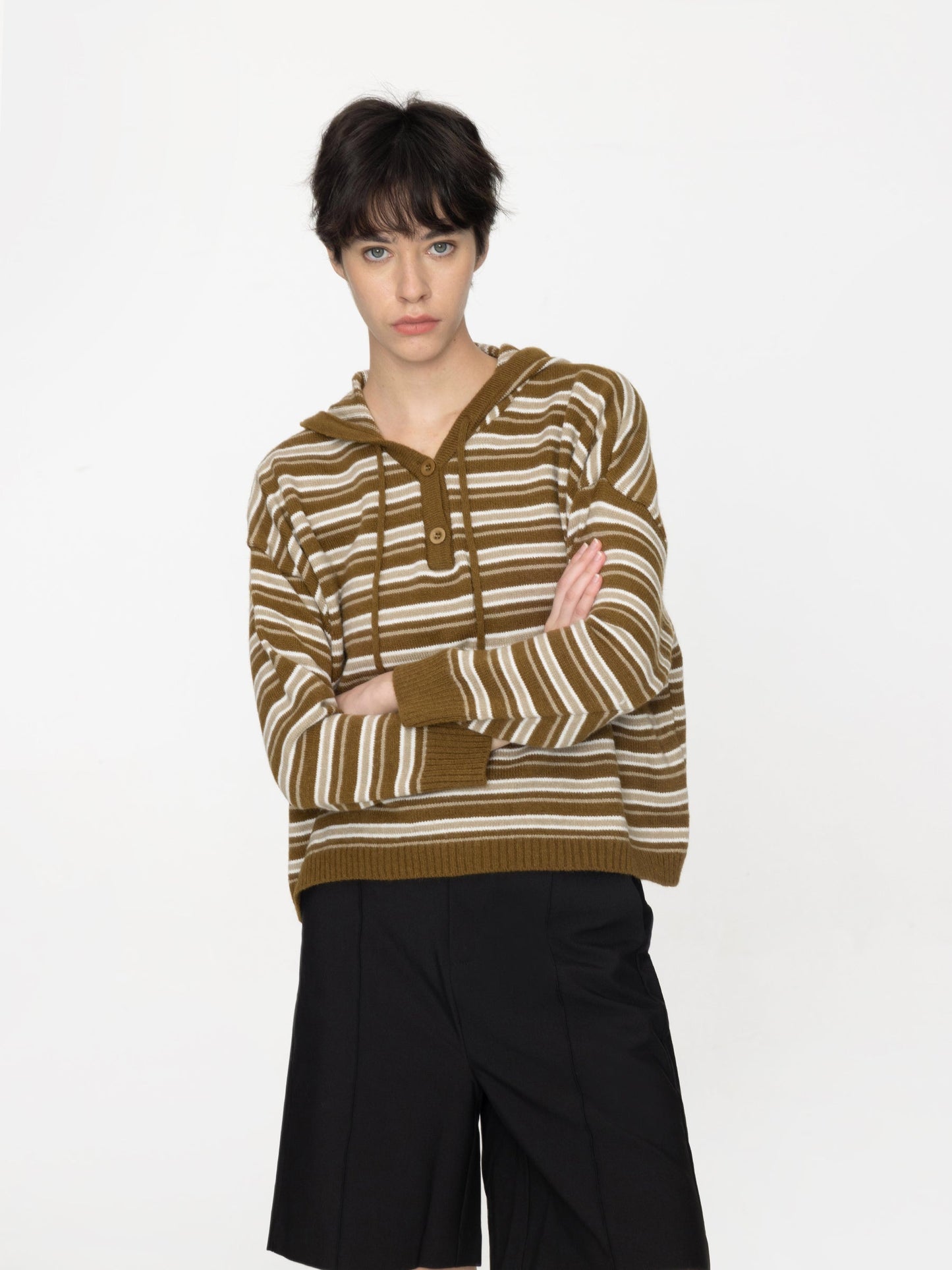 Striped Hood Knit Cardigan