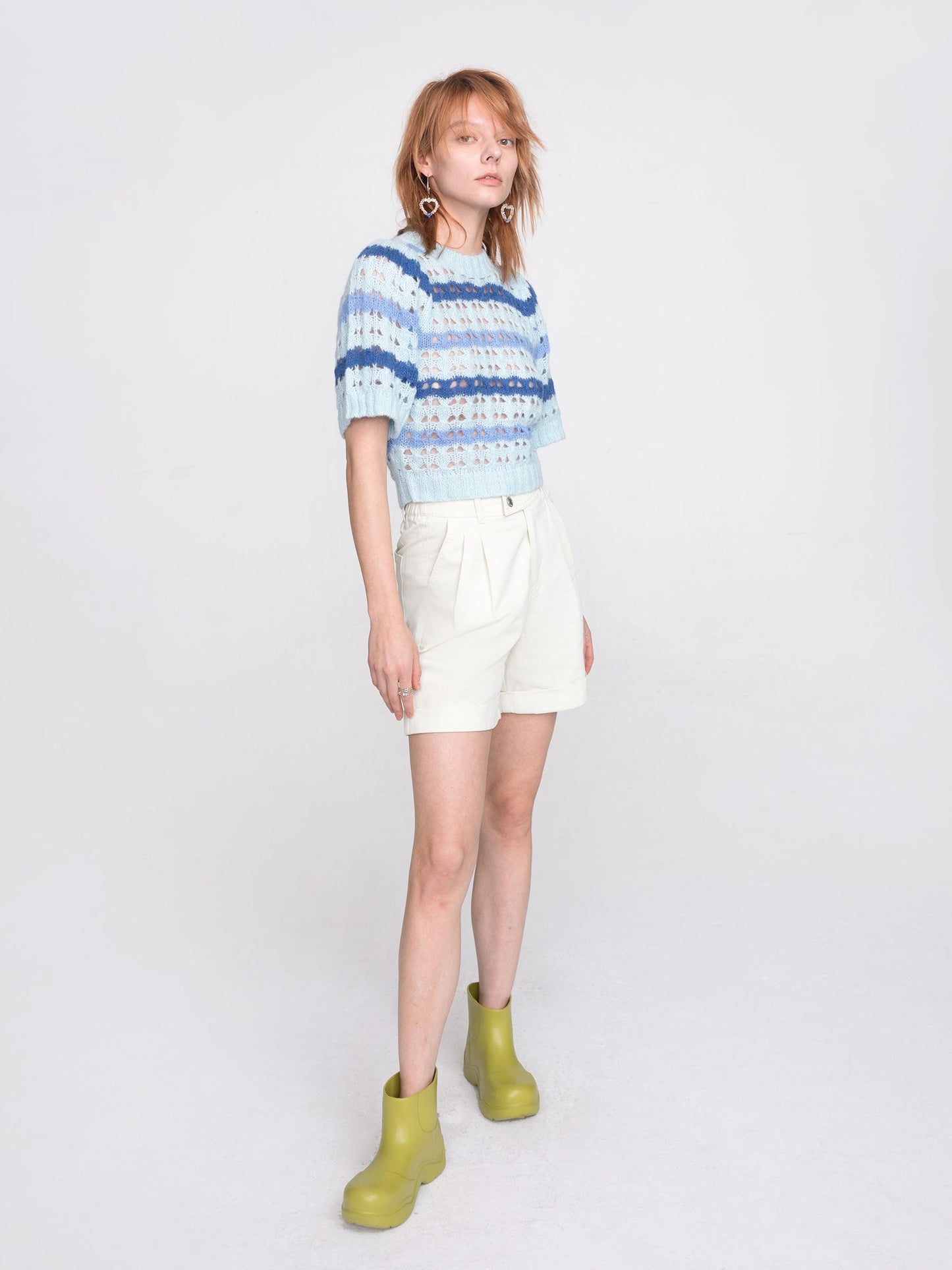 CUBIC Women's Striped Cropped Knit T-shirt