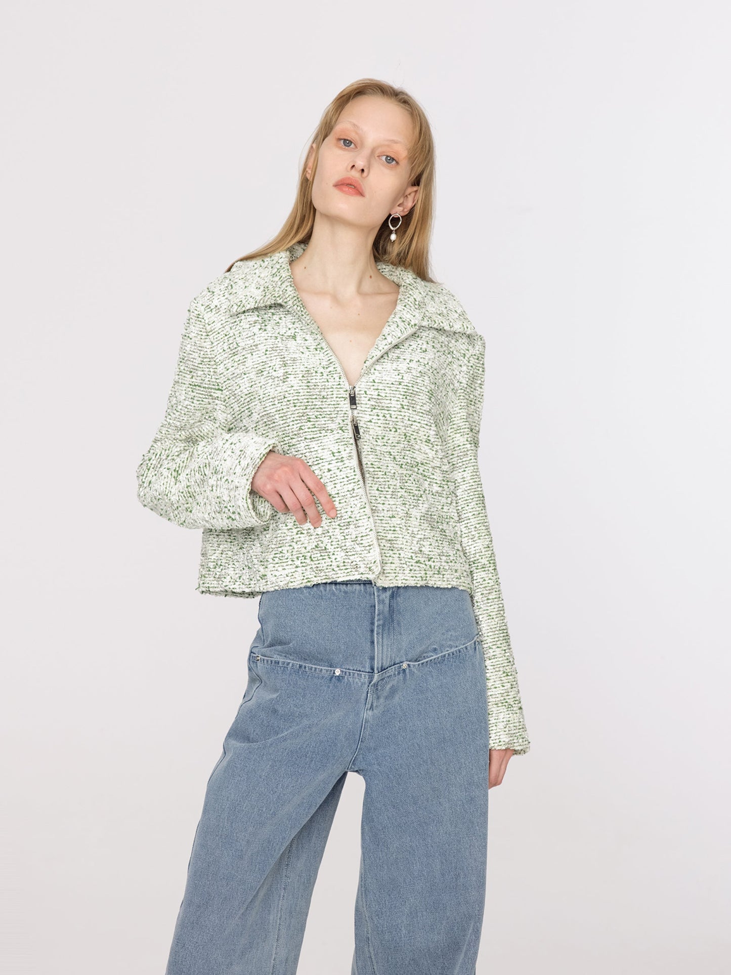 Light Green and White Open Short Jacket