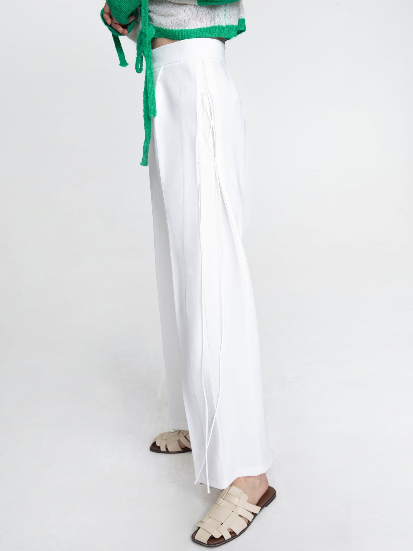 CUBIC Women's Wide Leg Tailored Trousers with Loose Ties