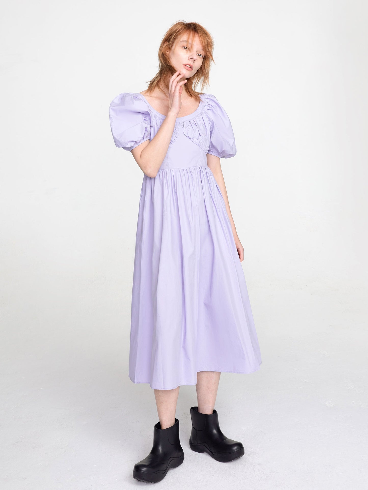 CUBIC Women's French Retro Bubble Sleeve Midi Dress