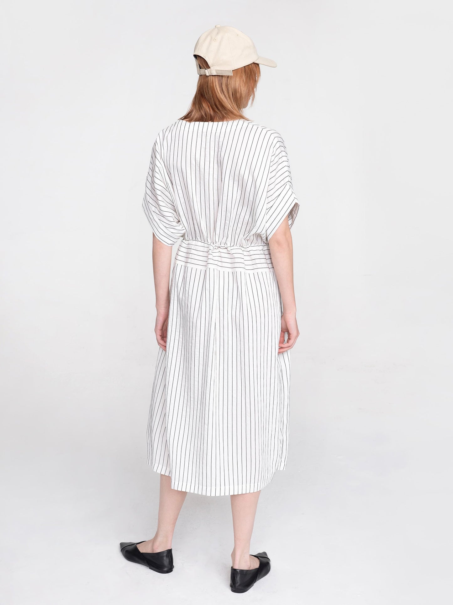 Vertical Striped V-Neck Thin Shirt Dress