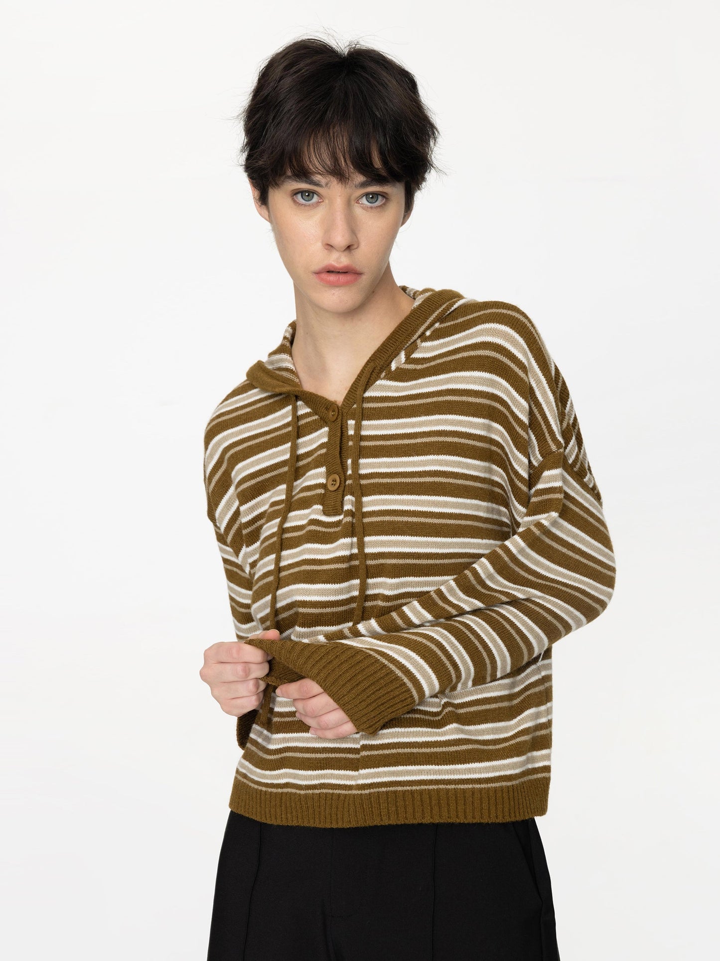 Striped Hood Knit Cardigan
