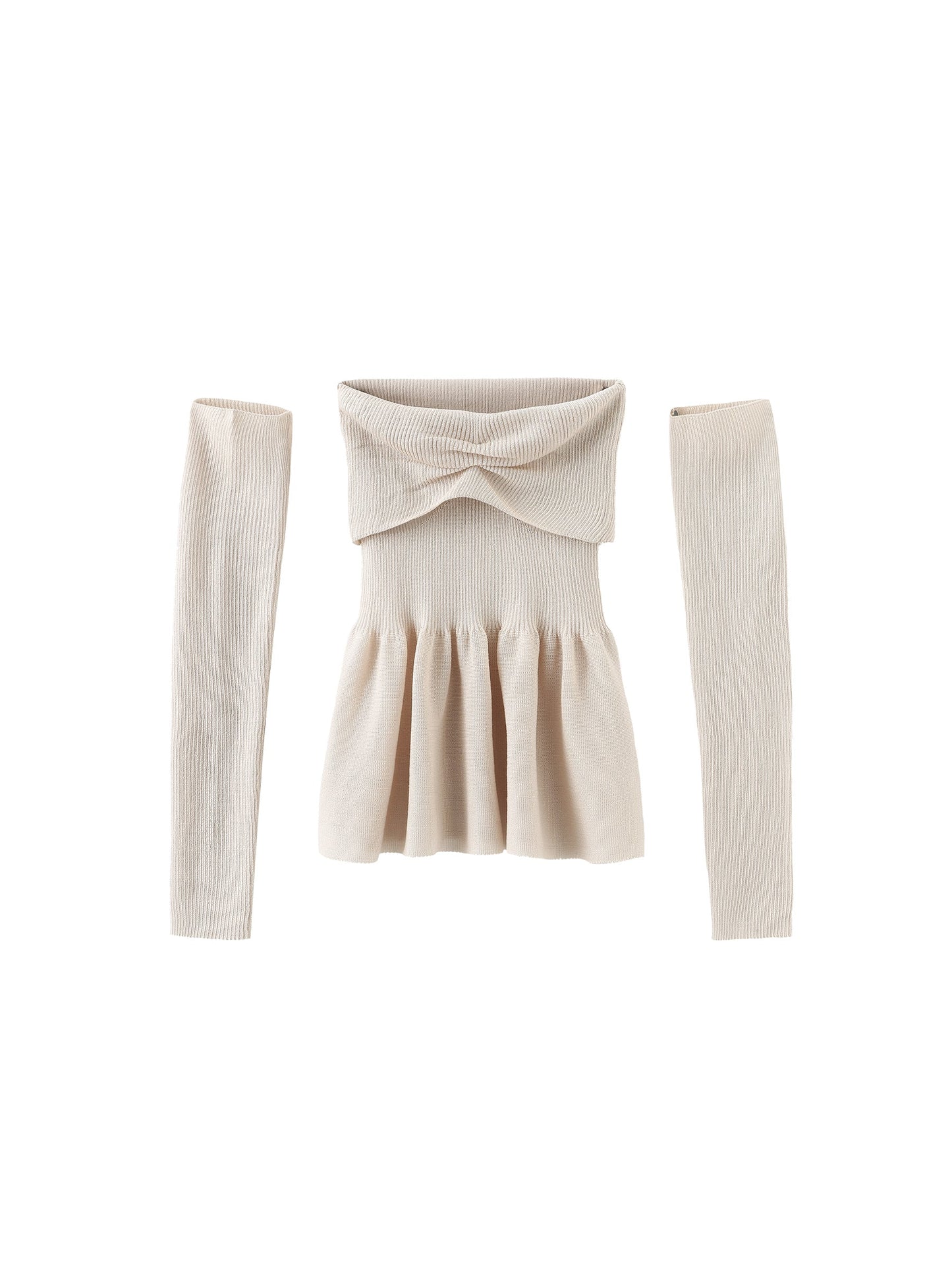 Fine Knit Strapless Top with Detached Sleeves