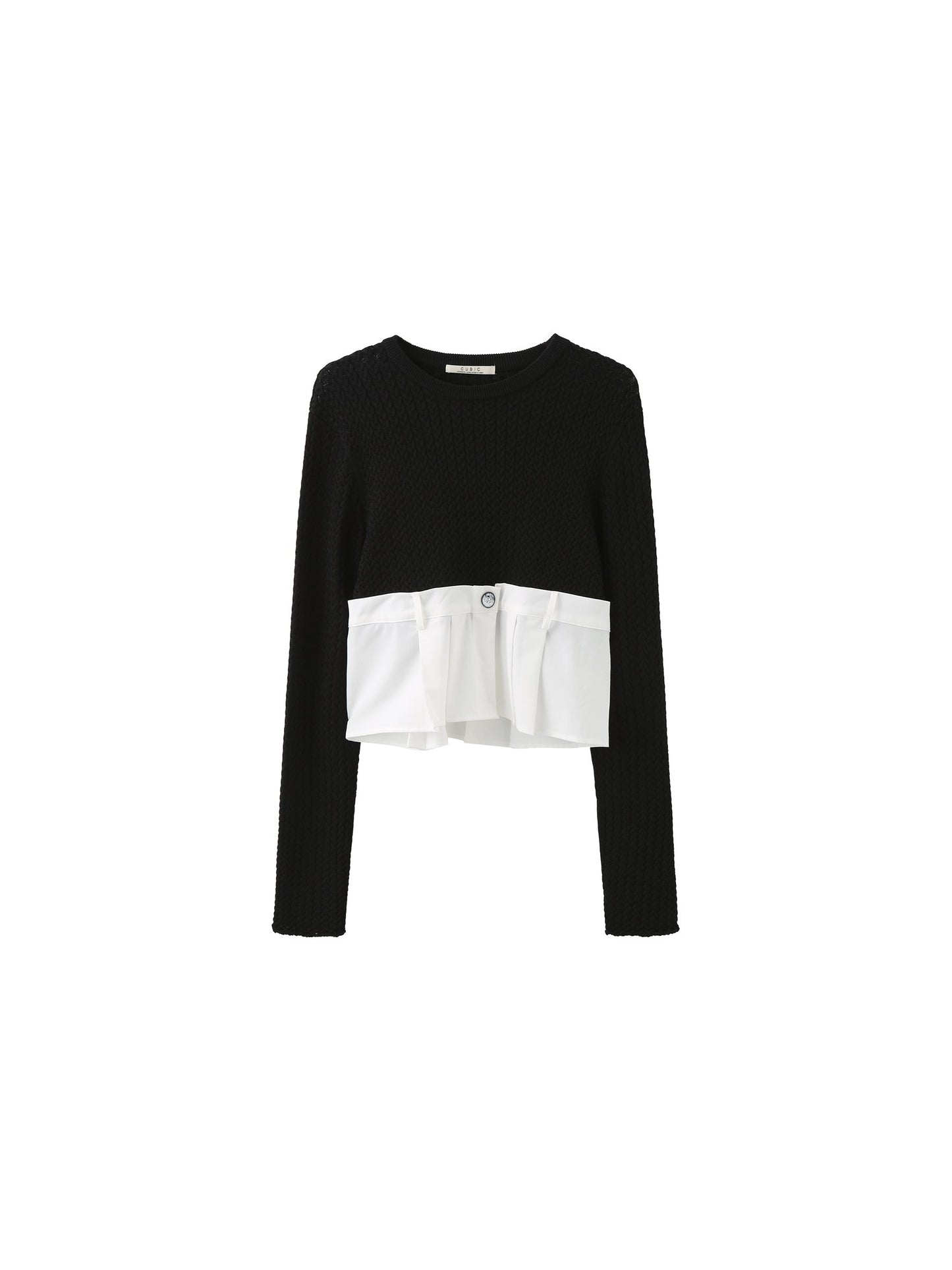 Cropped Knit Top with Shirting Panel