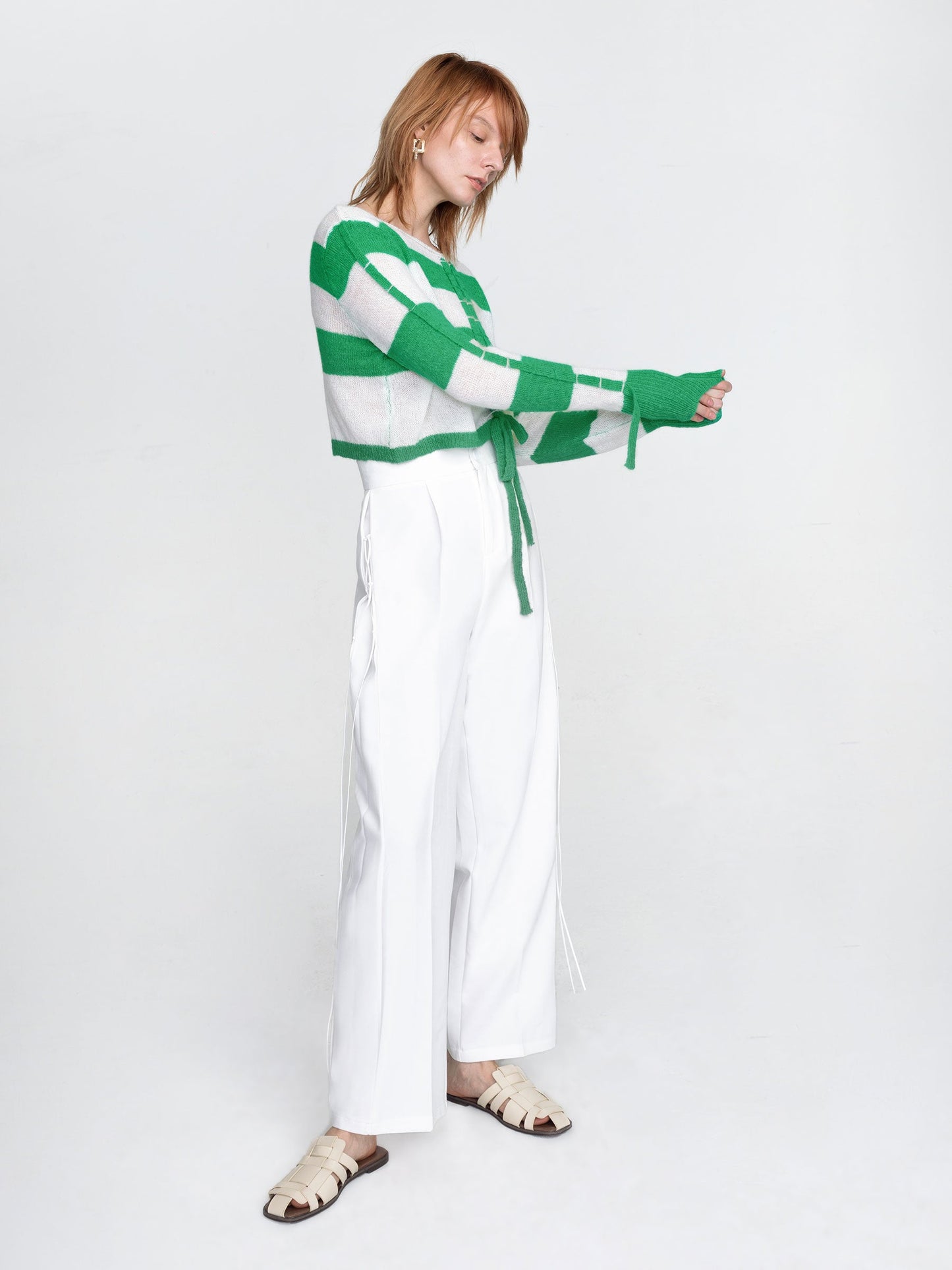 CUBIC Women's Wide Leg Tailored Trousers with Loose Ties