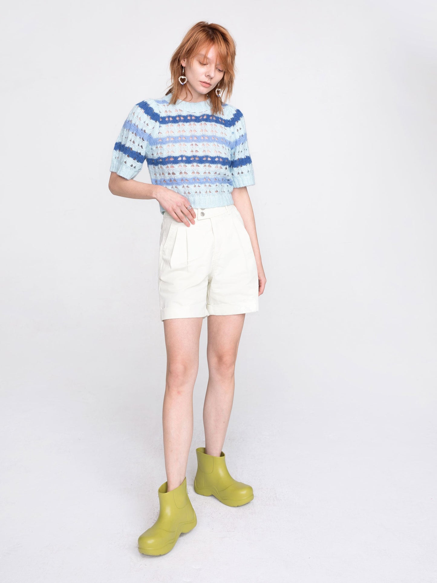 CUBIC Women's Striped Cropped Knit T-shirt