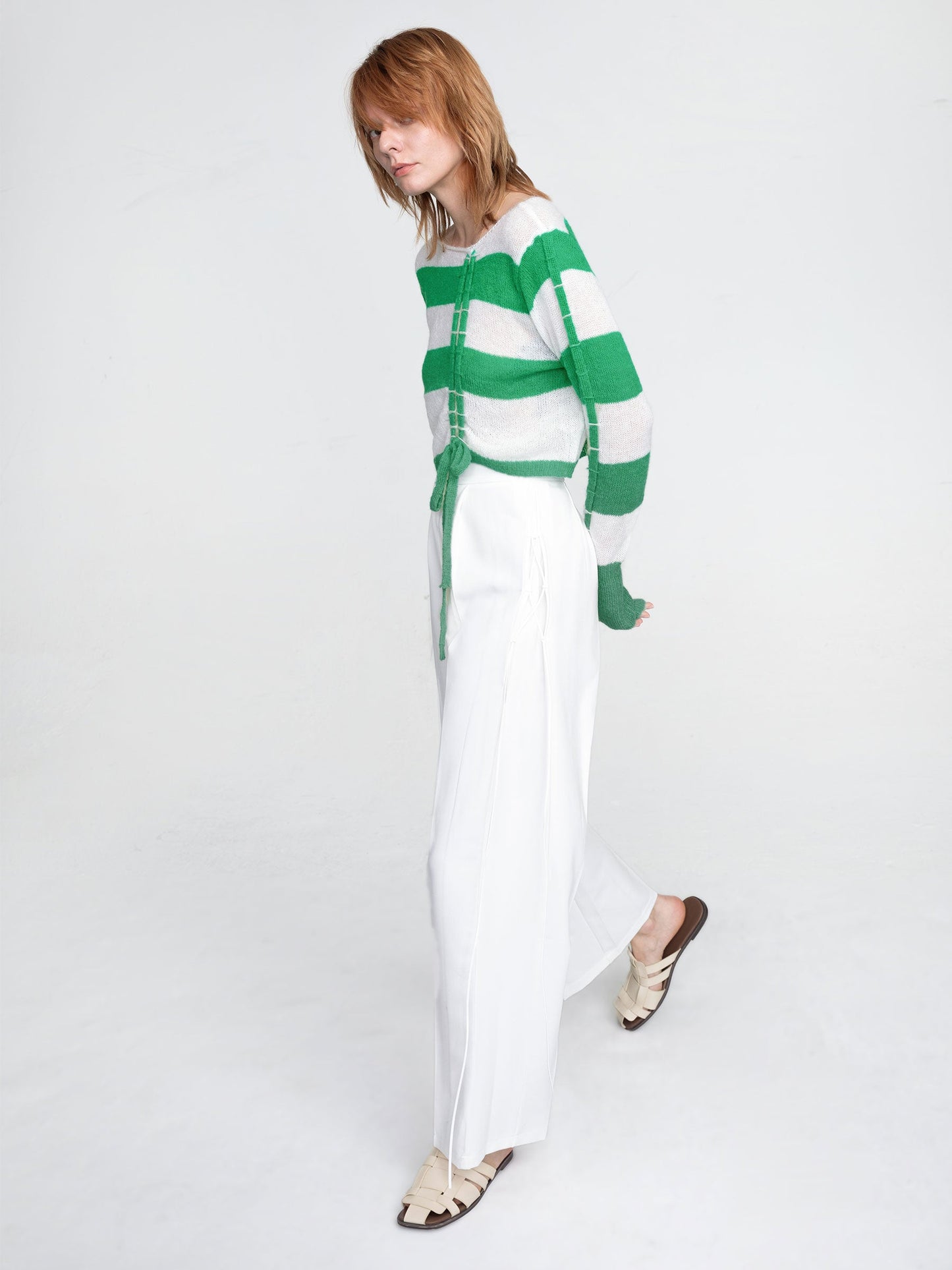 CUBIC Women's Wide Leg Tailored Trousers with Loose Ties