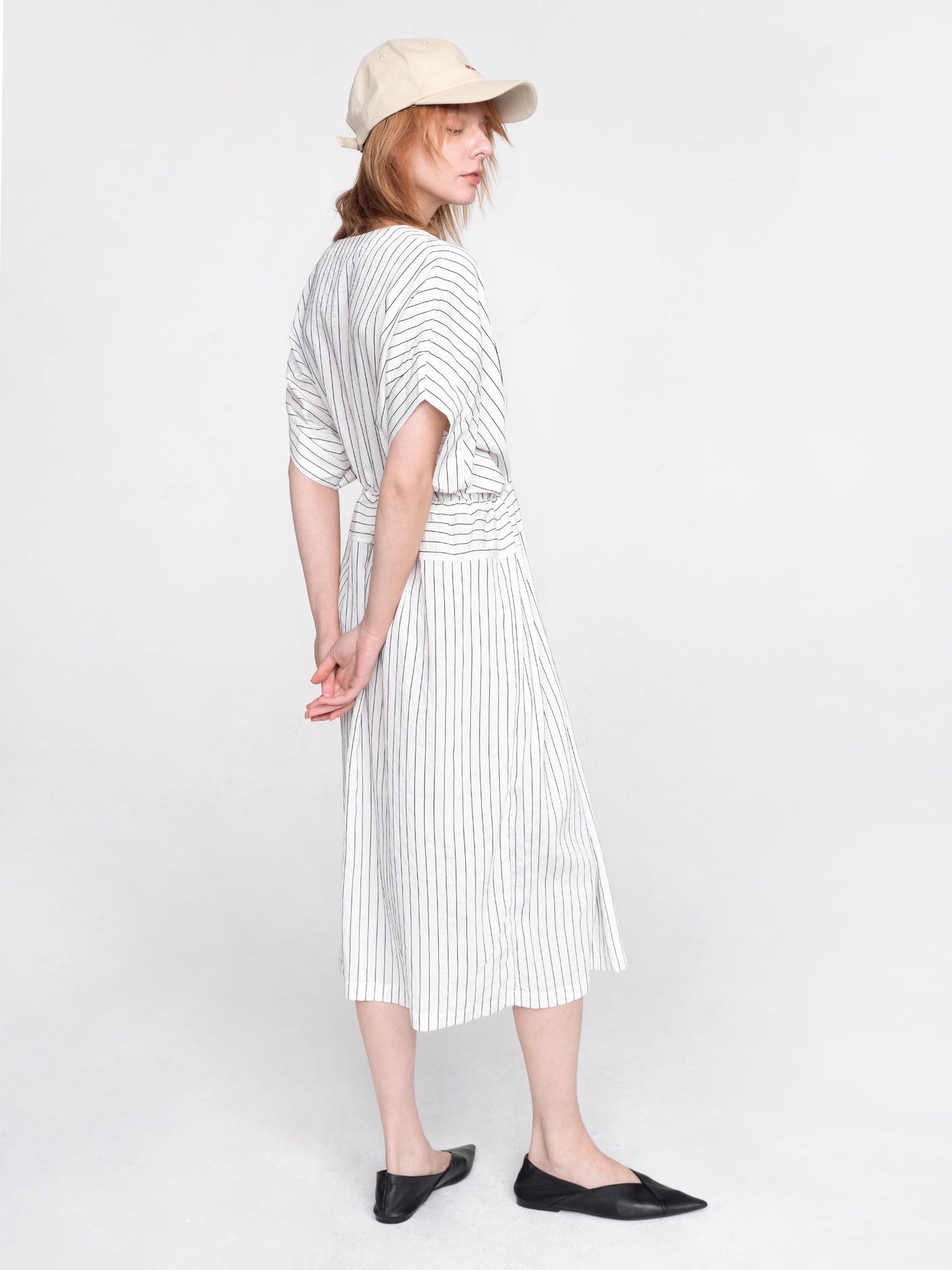 Vertical Striped V-Neck Thin Shirt Dress