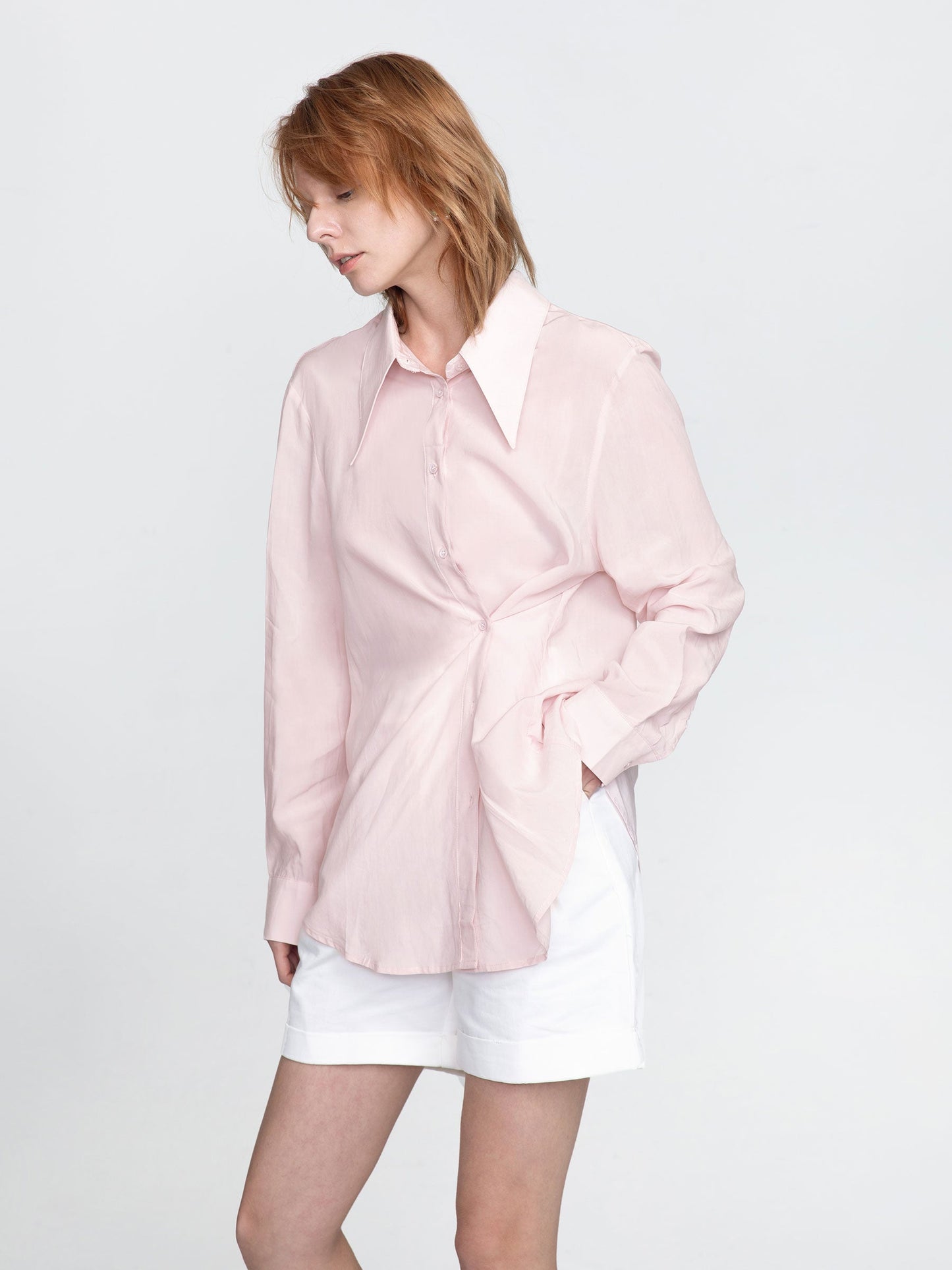 CUBIC Women's Long Collar Loose Fit Draped Shirt