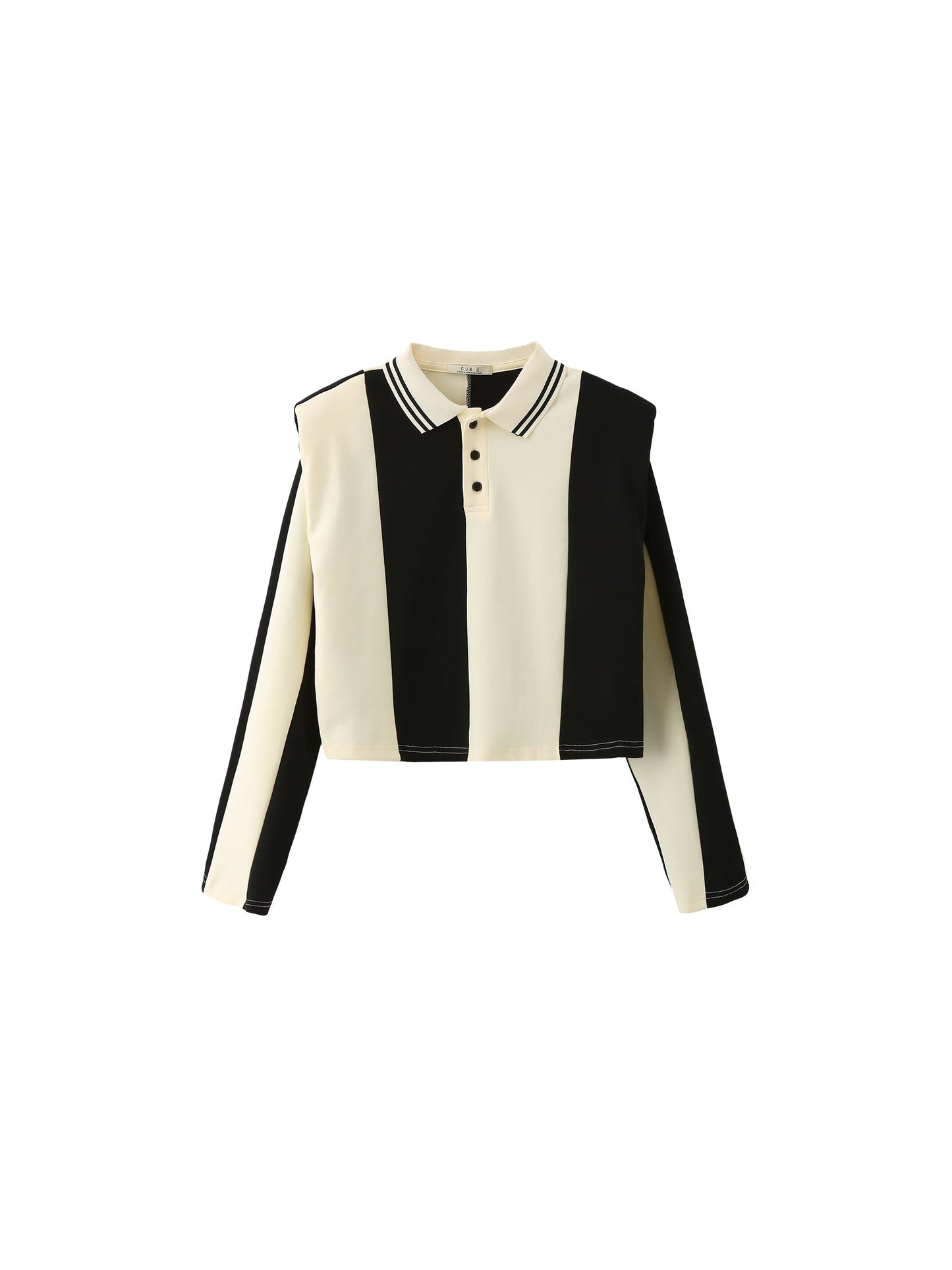 Striped Polo Top with Oversized Shoulders