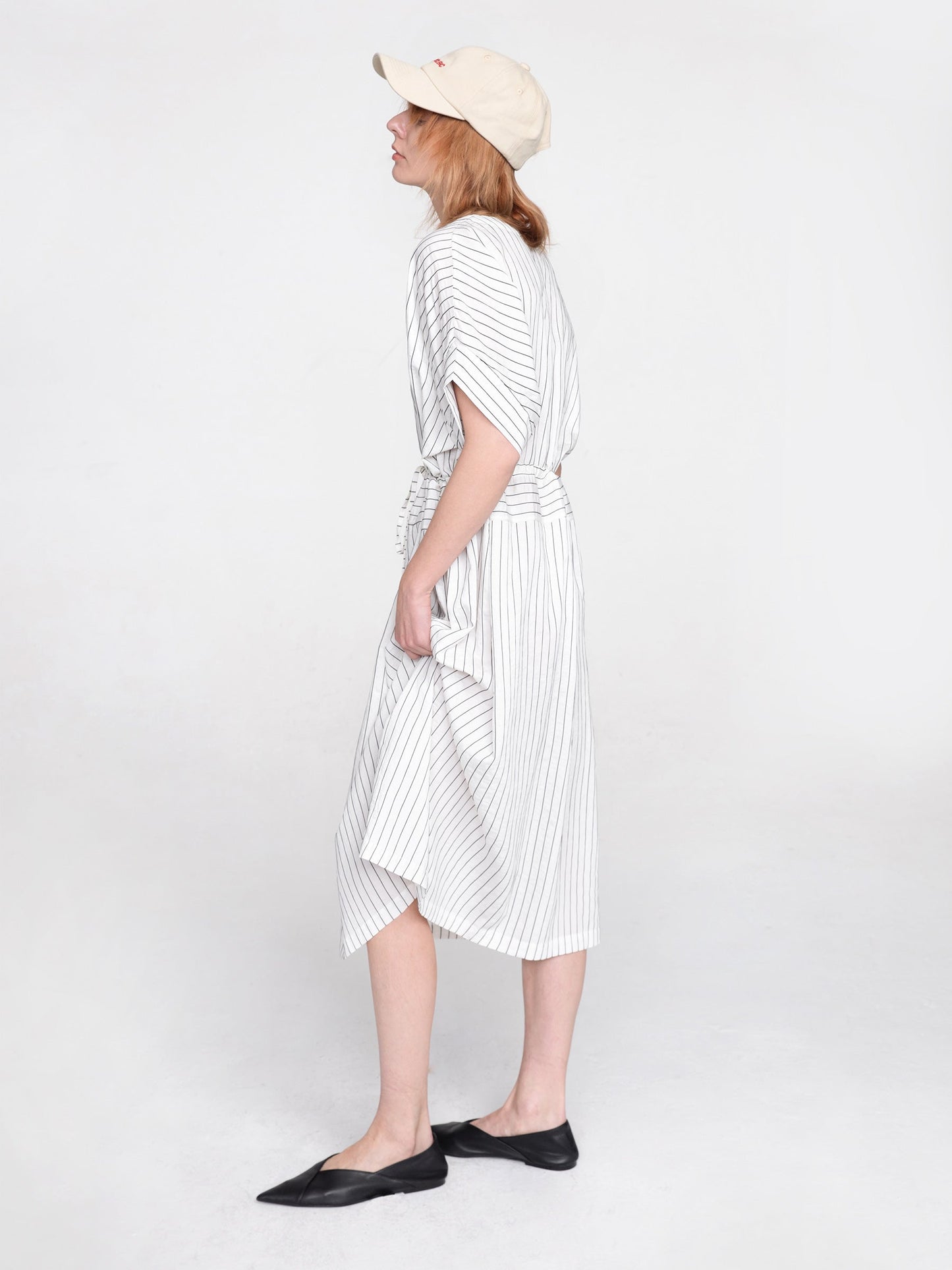 Vertical Striped V-Neck Thin Shirt Dress