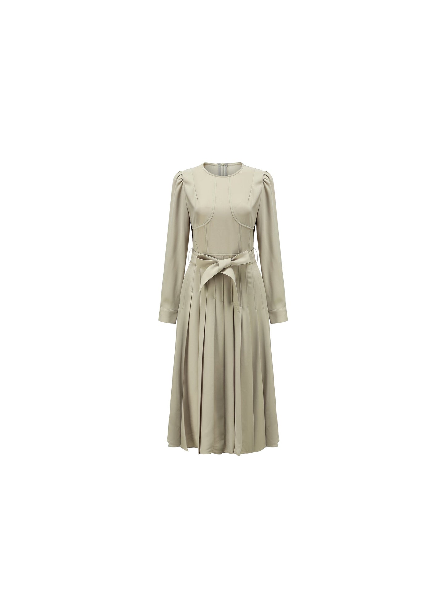 Belted Pleated Midi Dress
