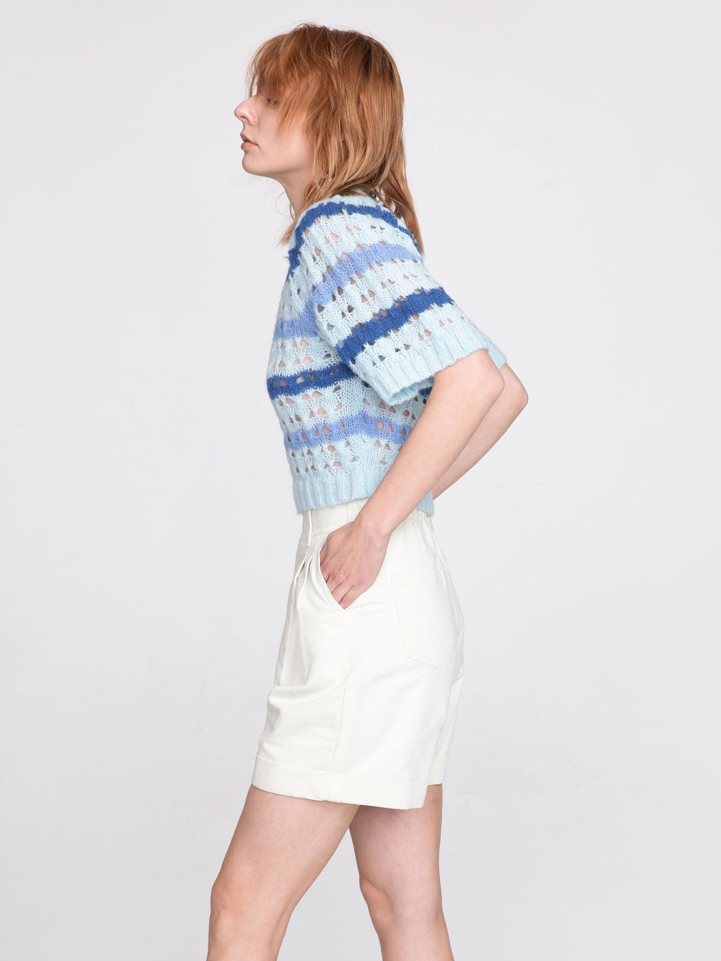 CUBIC Women's Striped Cropped Knit T-shirt