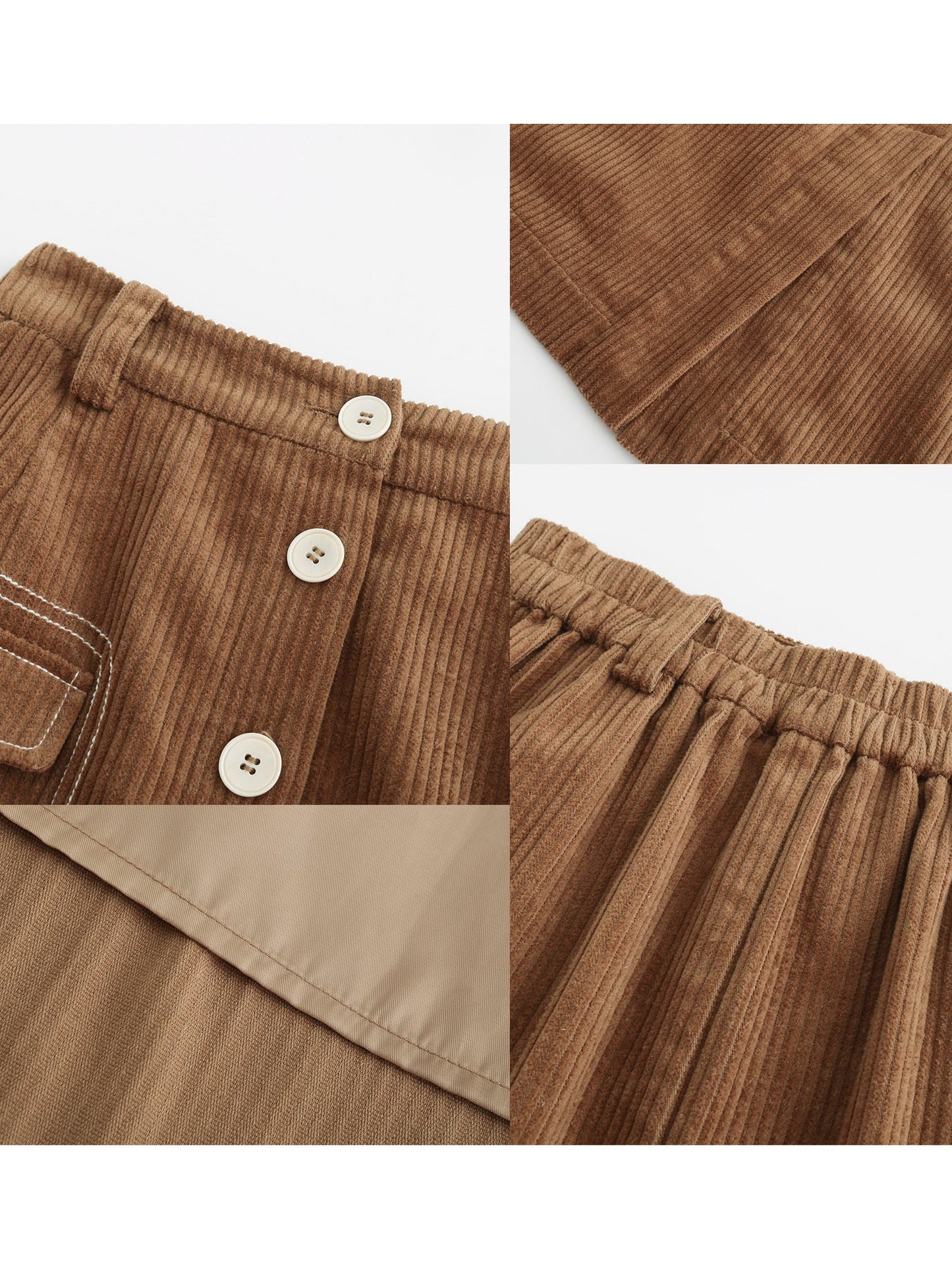 Buttoned Corduroy A-line Midi Skirt