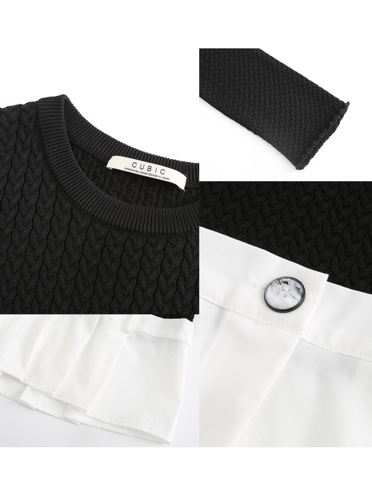 Cropped Knit Top with Shirting Panel