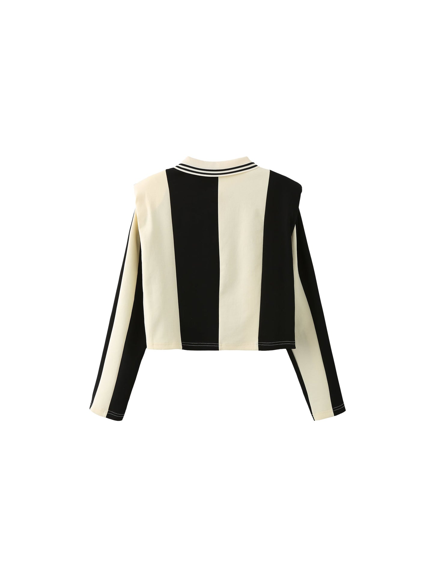 Striped Polo Top with Oversized Shoulders