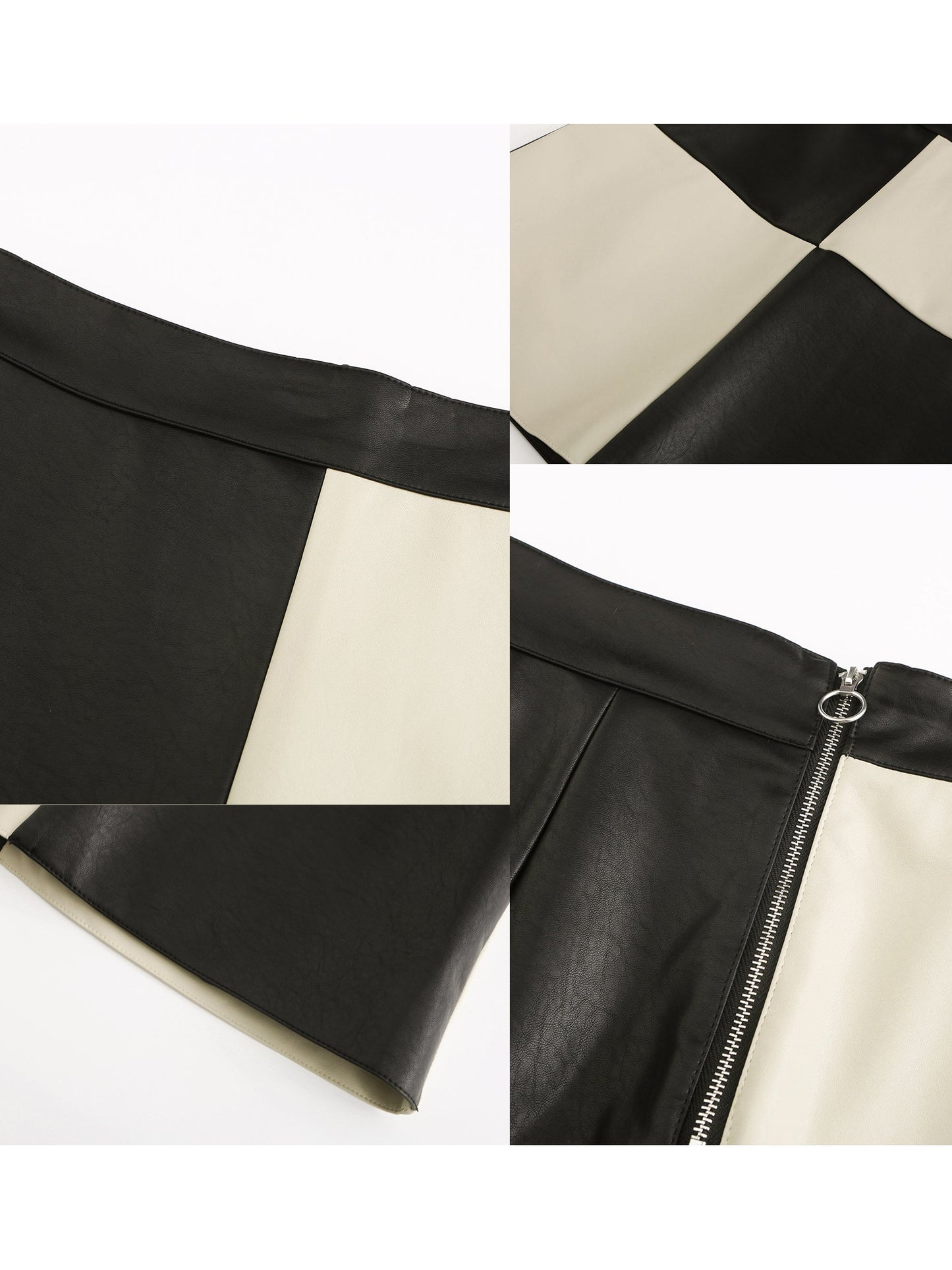 Checkerboard PU Leather Mini Skirt