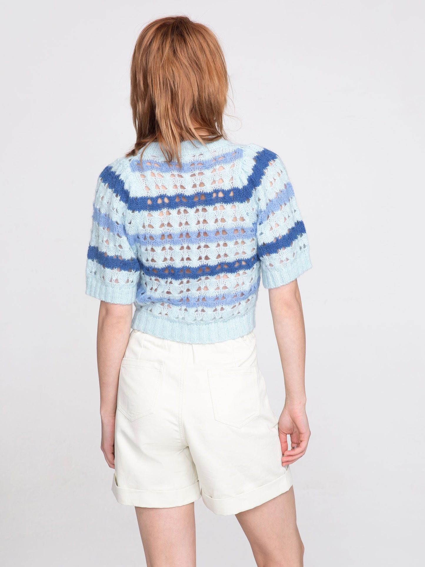 CUBIC Women's Striped Cropped Knit T-shirt