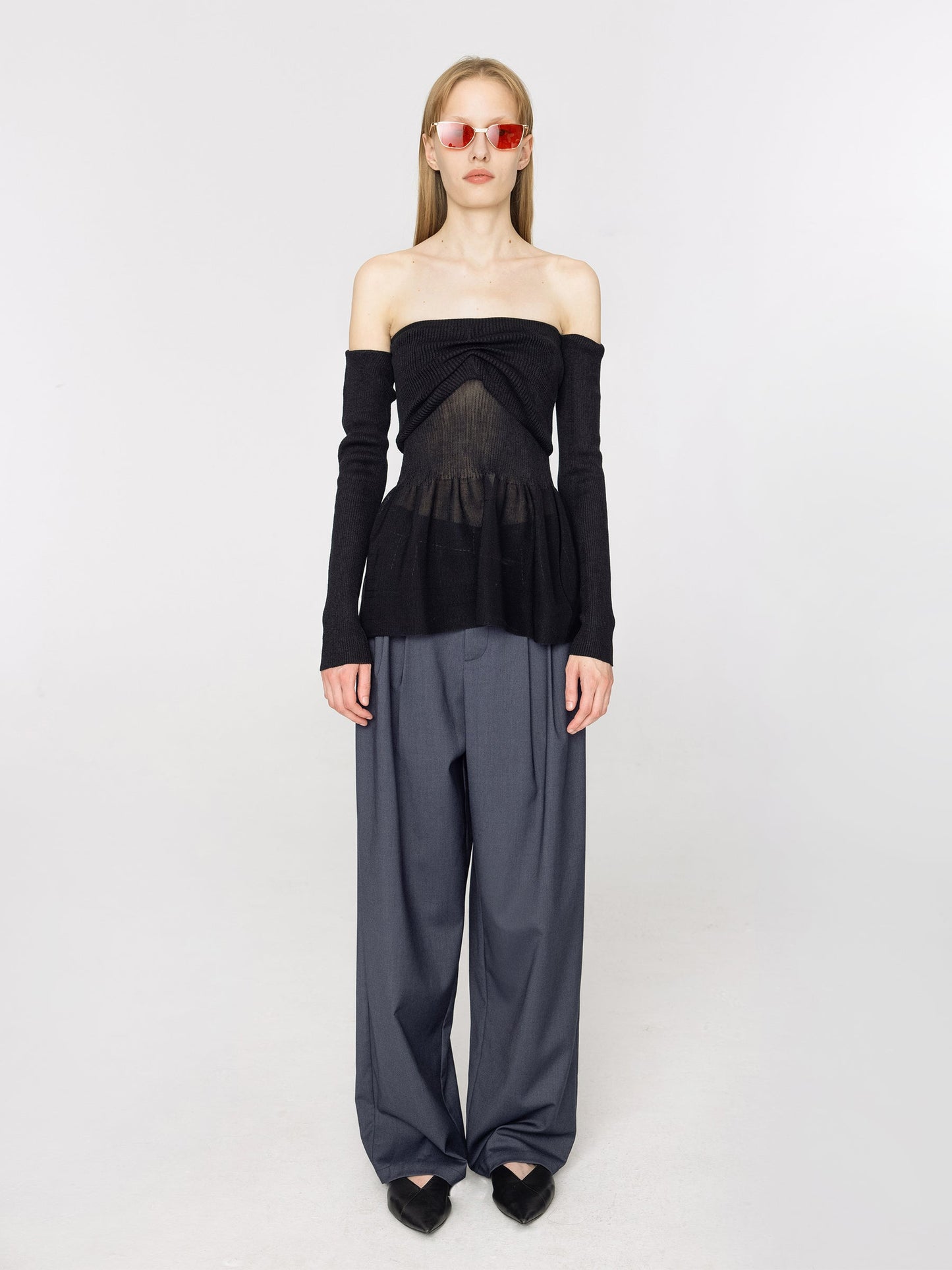 Fine Knit Strapless Top with Detached Sleeves