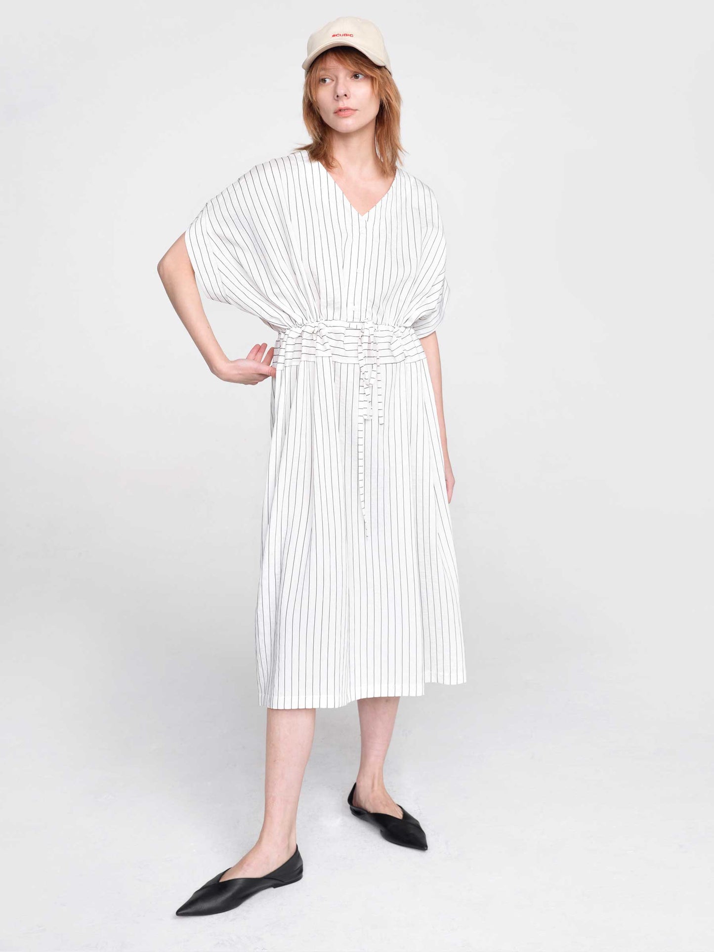 Vertical Striped V-Neck Thin Shirt Dress