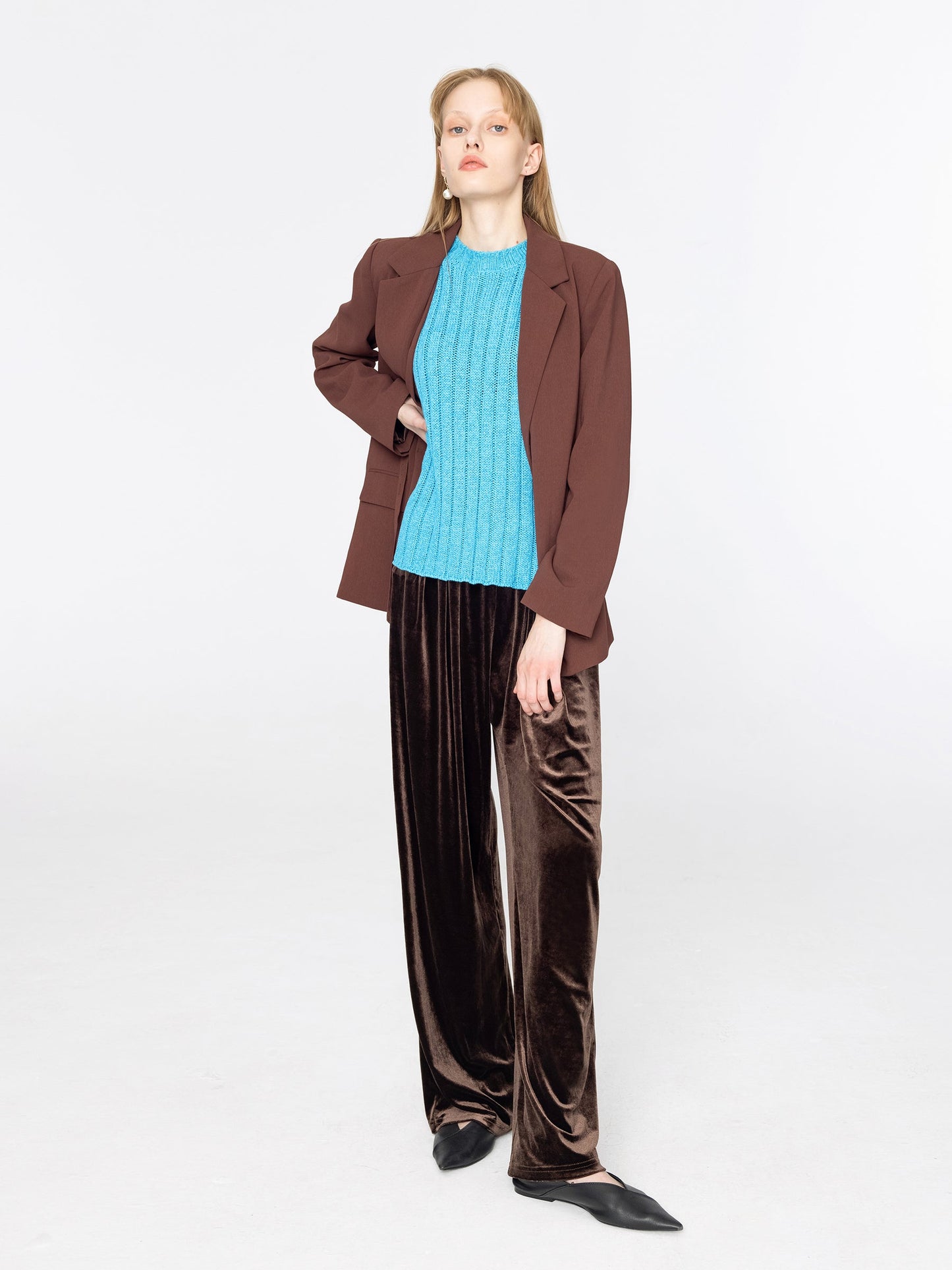 High Waisted Wide Leg Velvet Trousers