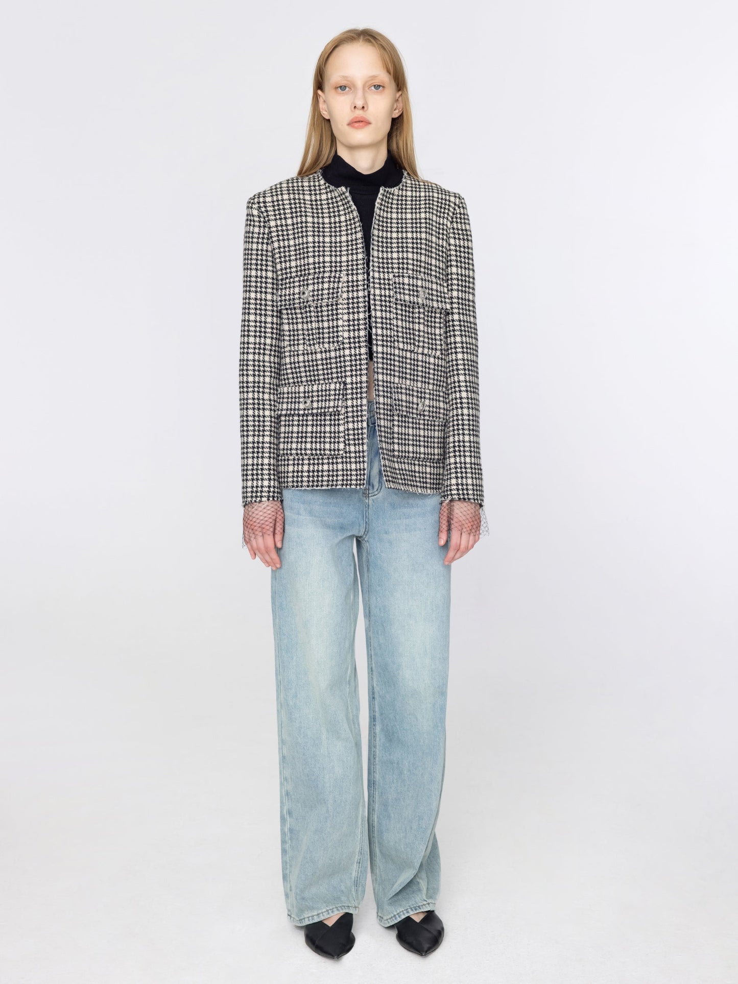 Round Neck Tartan Jacket