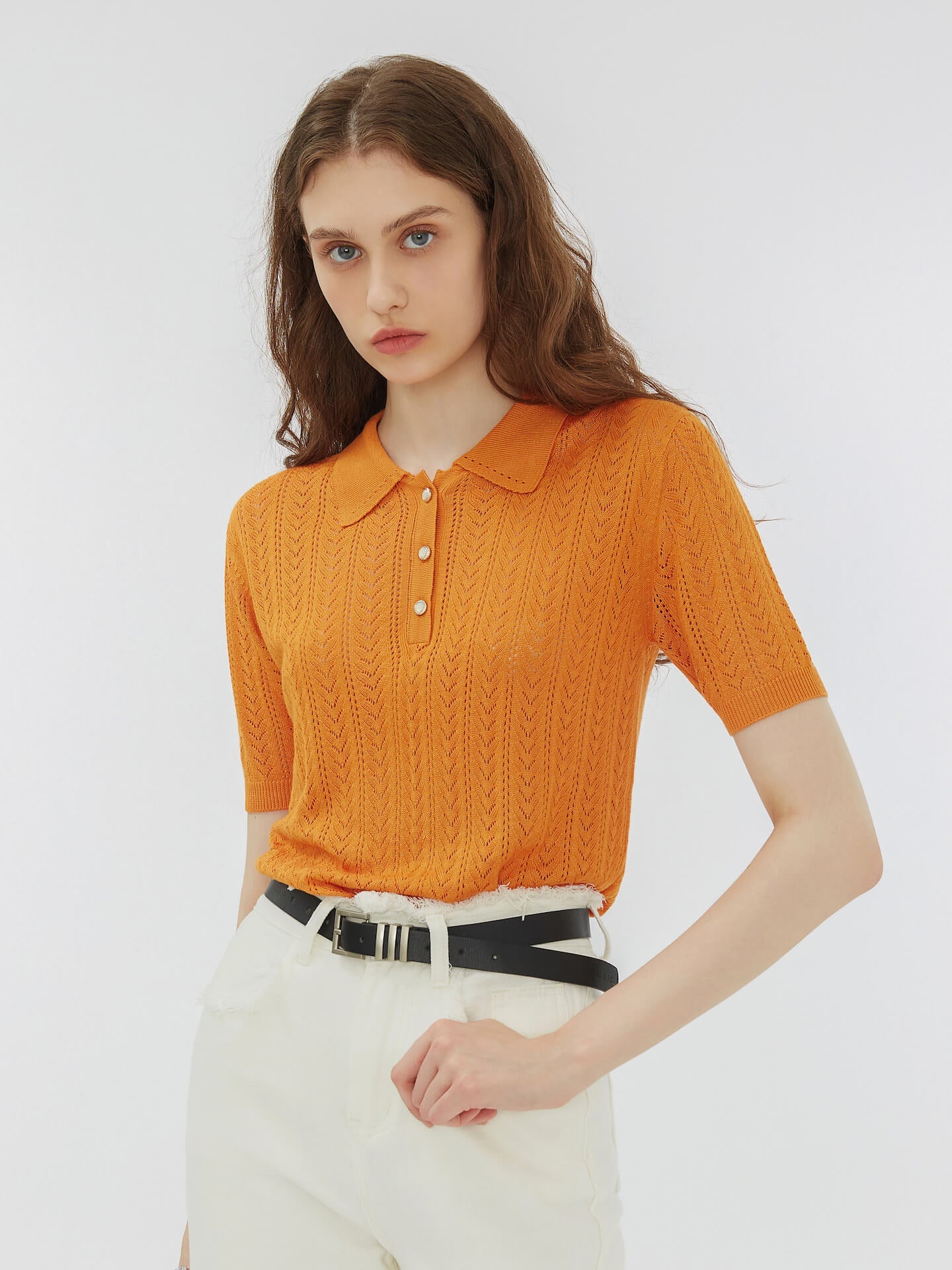 Polo Collar Short Sleeve Knit Top