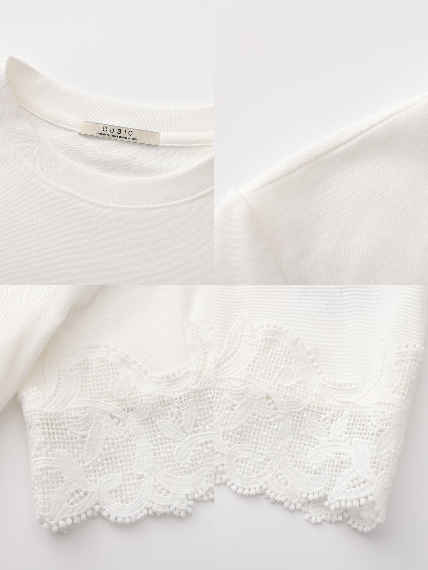 Loose Cotton T-Shirt with Lace Panels