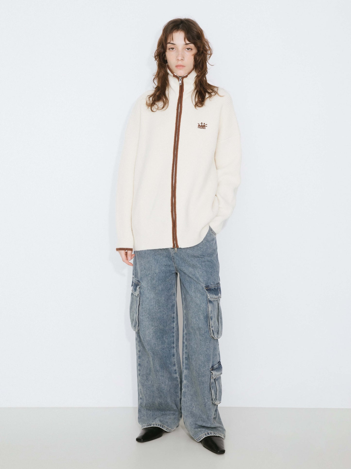 High Neck Zip Up Knit Cardigan