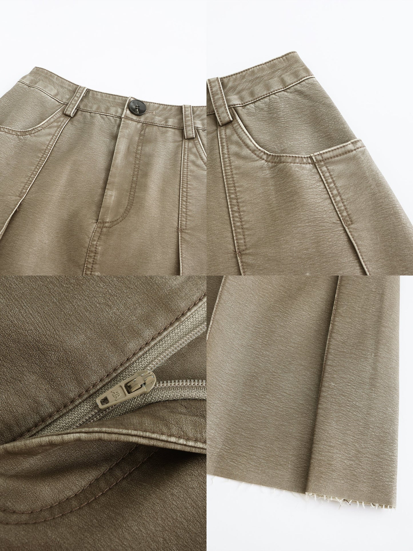 Raw Edge Pleated A-line Skirt