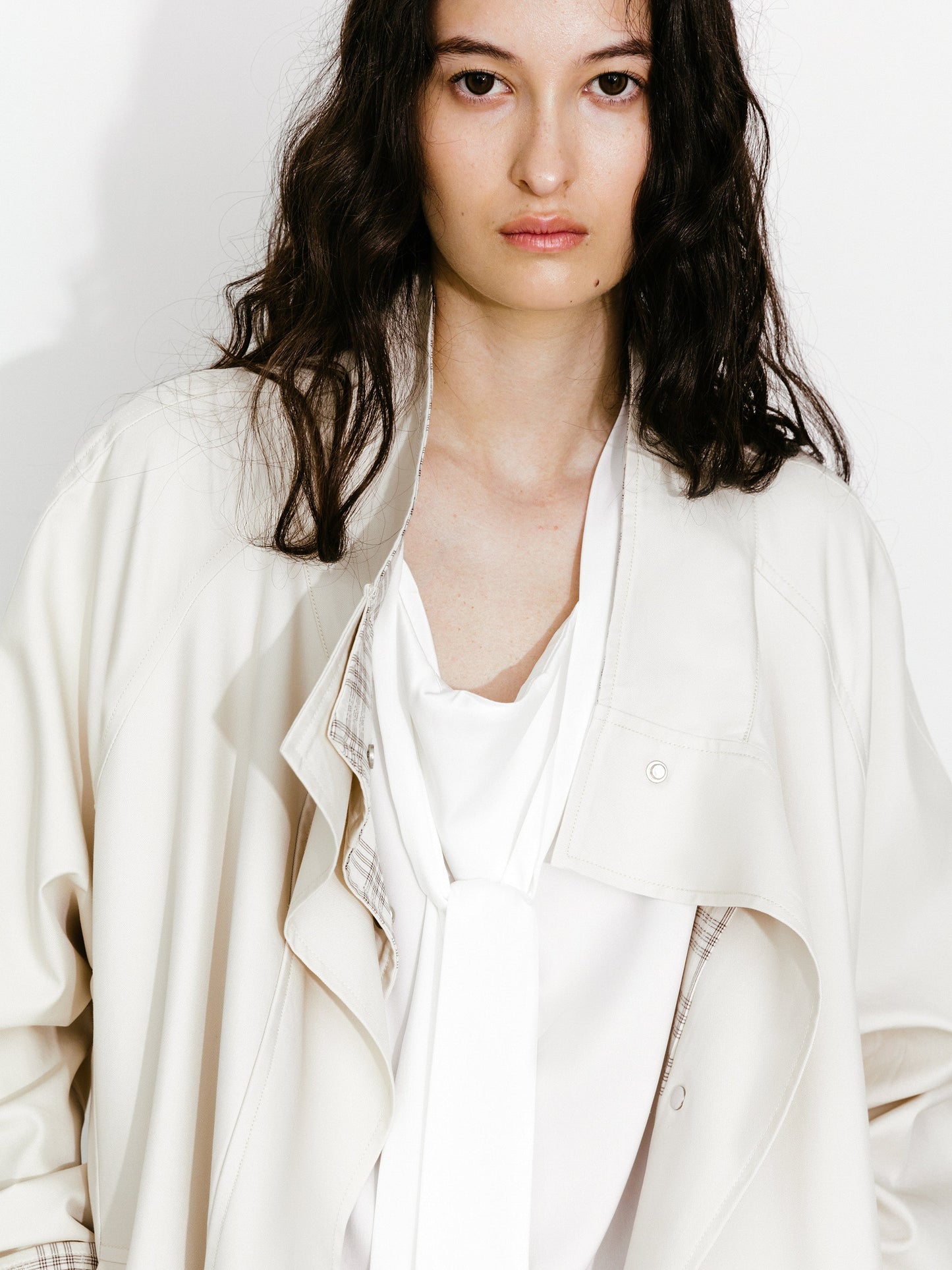 Funnel Neck Colorblock Cuff Trench Coat